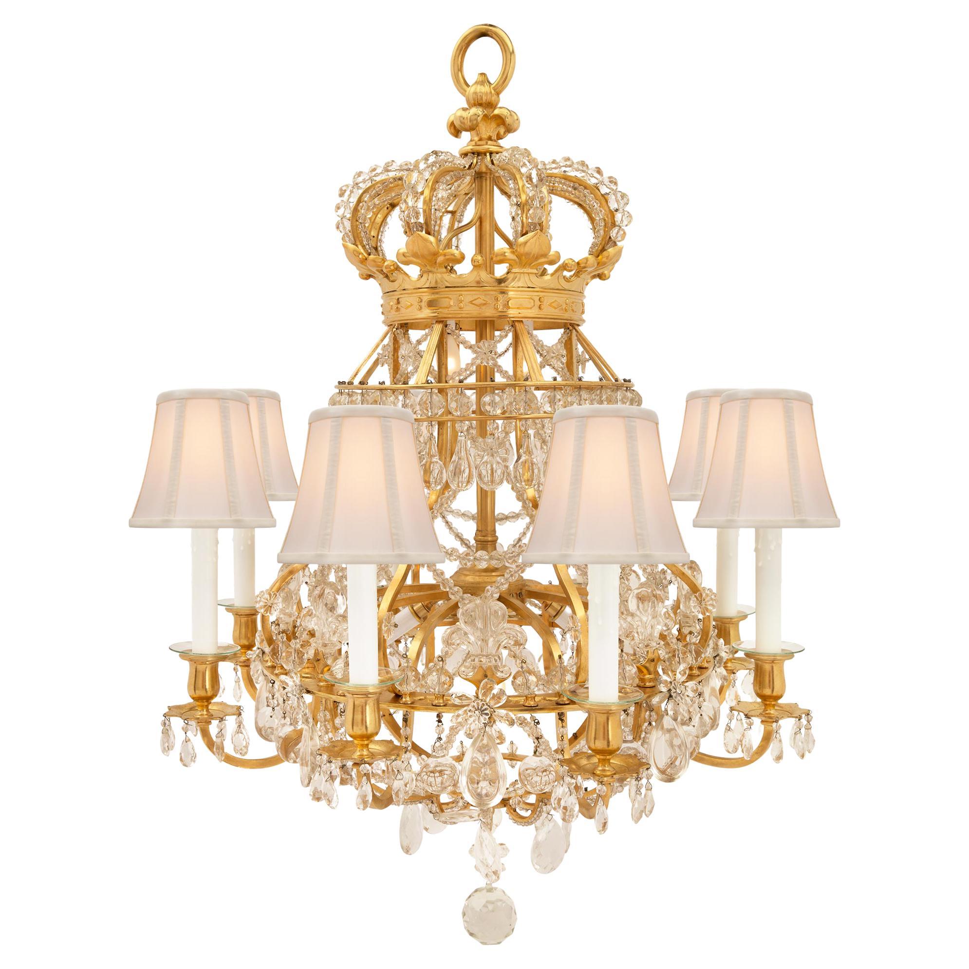 French 19th Century Louis XIV Style Ormolu, Crystal and Glass Royal Chandelier