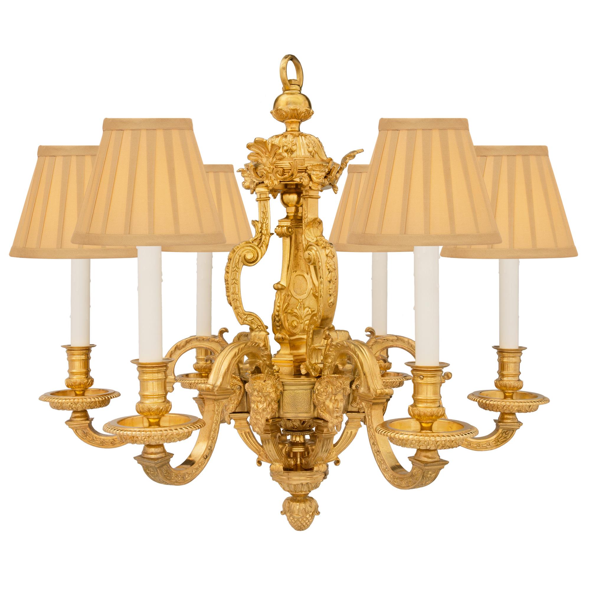 French 19th Century Louis XIV Style Ormolu Six-Arm Chandelier For Sale