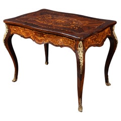 French 19th Century Louis XV Bombe Marquetry Writing Table with Bronze Mounts
