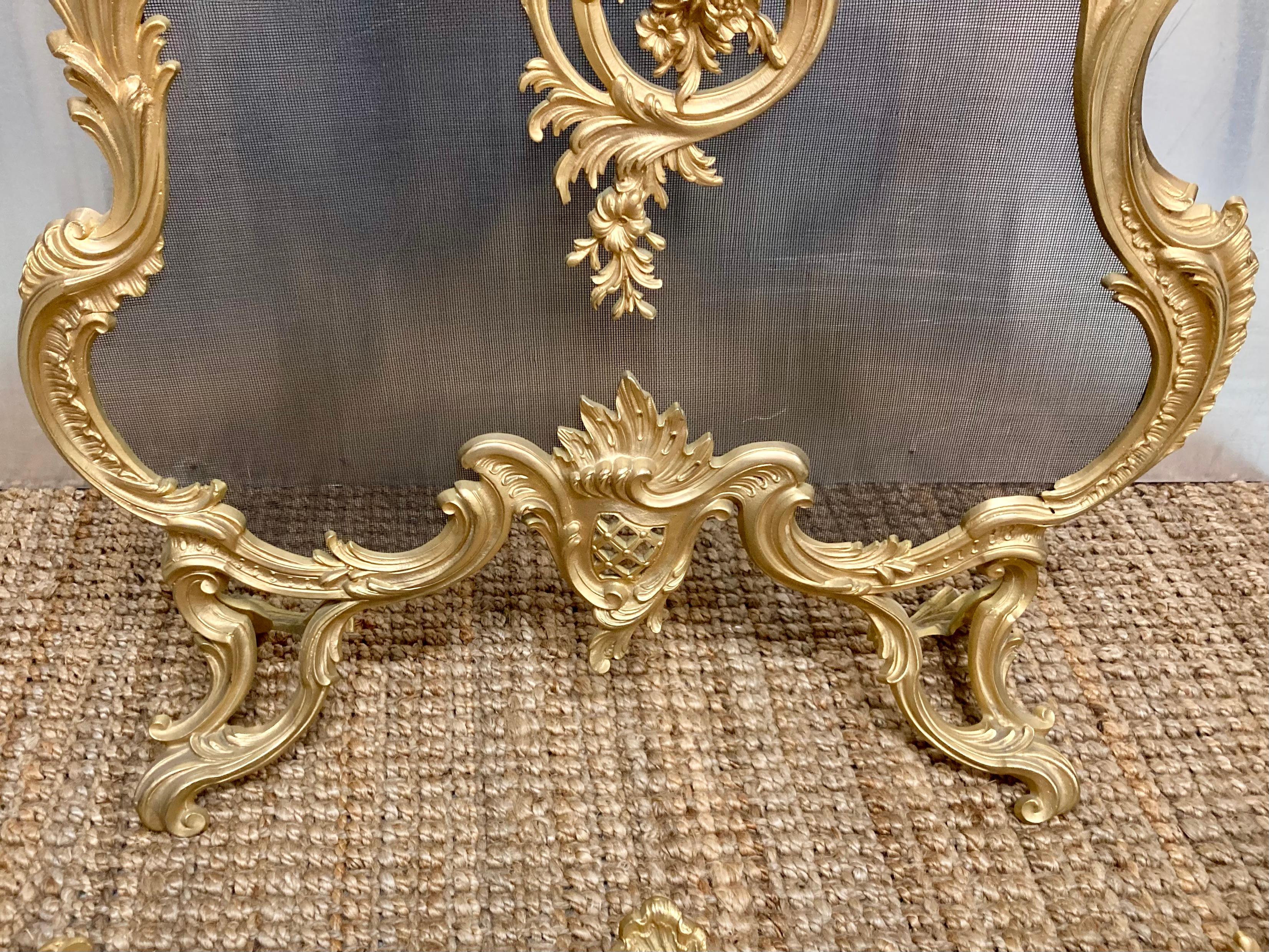 French 19th Century Louis XV Bronze 2-Piece Fire Screen and Fender For Sale 1