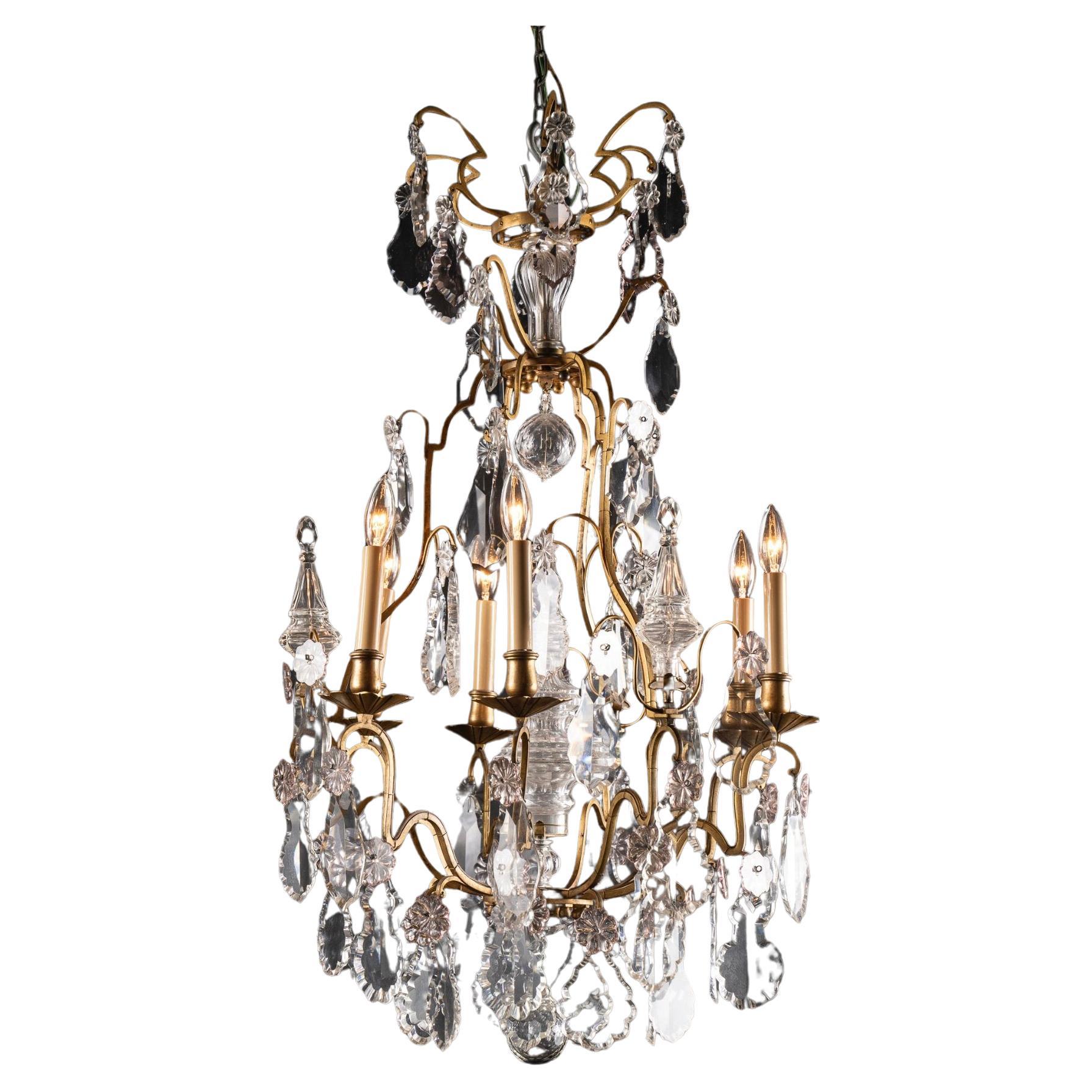 Lampadario francese Luigi XV del XIX secolo in bronzo e cristallo in vendita