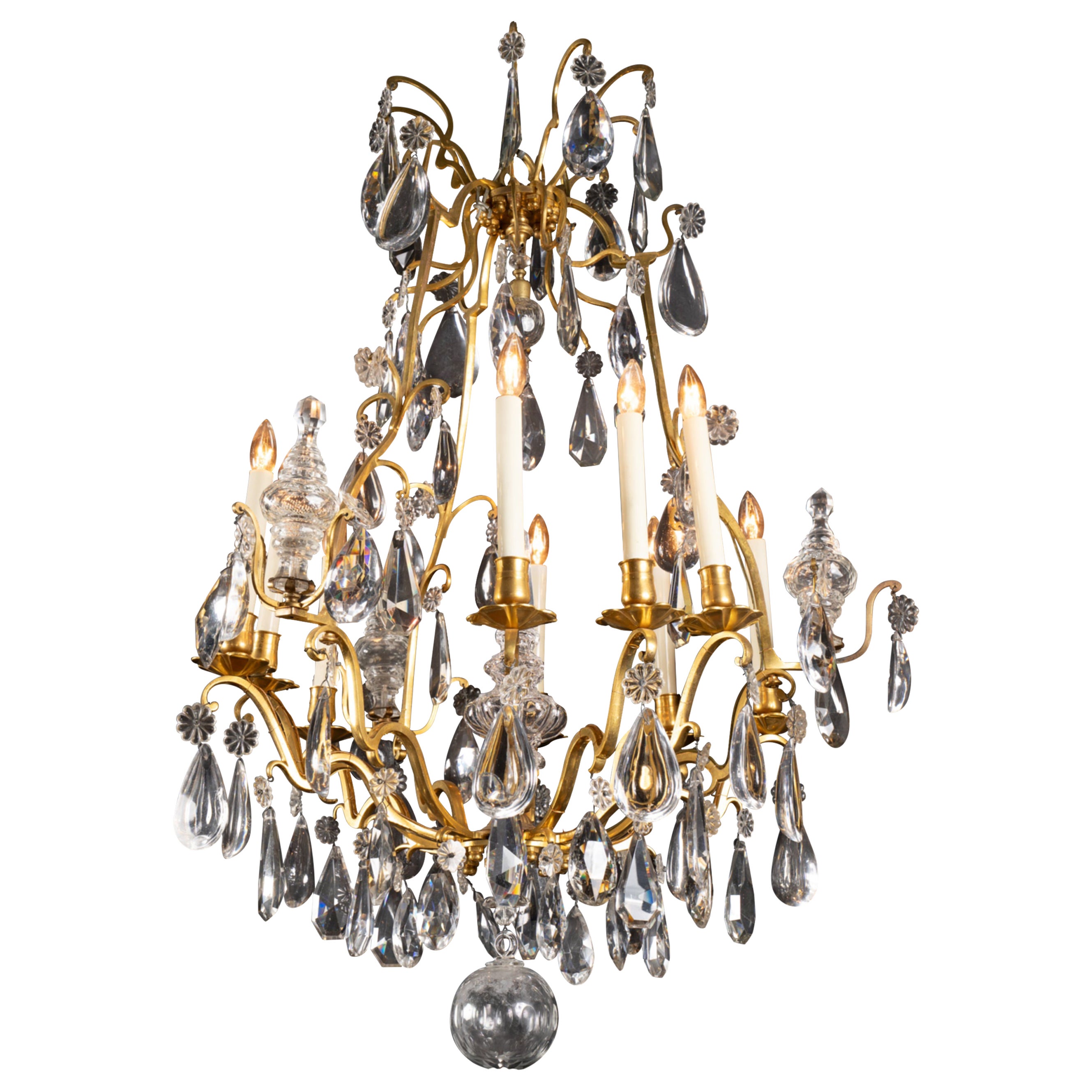 Lampadario francese del XIX secolo Luigi XV in bronzo e cristallo