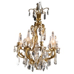 Lampadario francese del XIX secolo Luigi XV in bronzo e cristallo