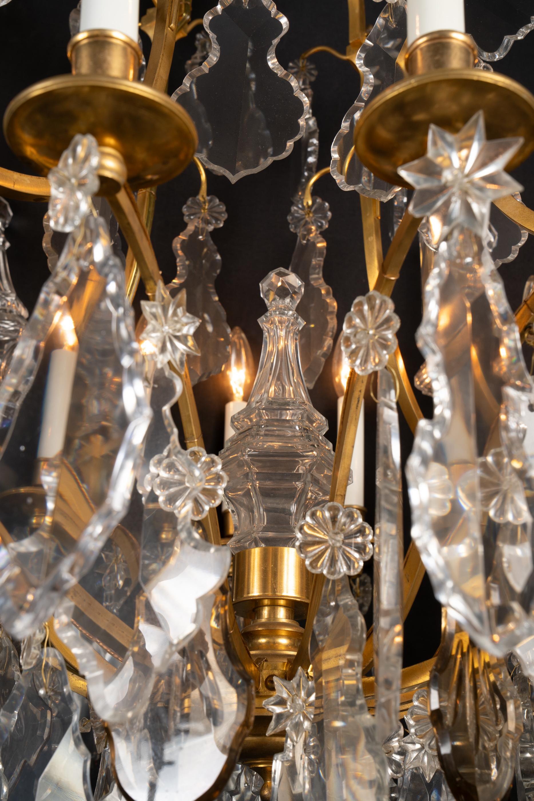 Gold Plate French 19th Century Louis XV Bronze d’Ore & Crystal Chandelier For Sale