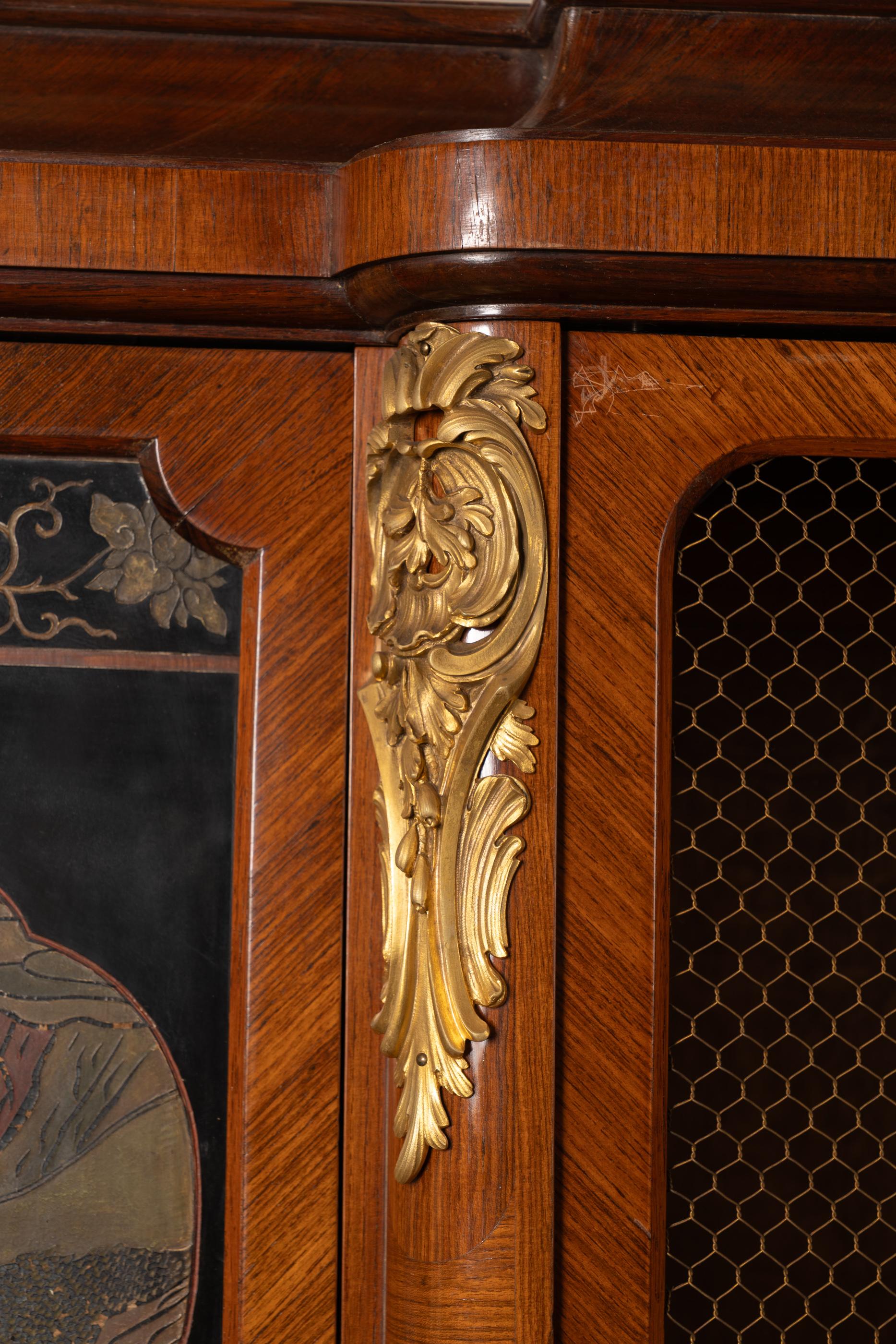 Gold Plate French 19th Century Louis XV Cabinet with Bronze Mounts and Coromandel Panels For Sale