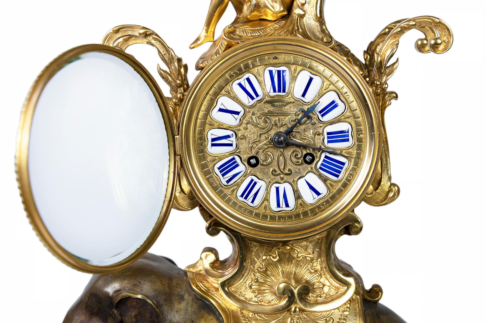 French 19th Century Louis XV Gilded Bronze Elephant Mantel Clock For Sale 5