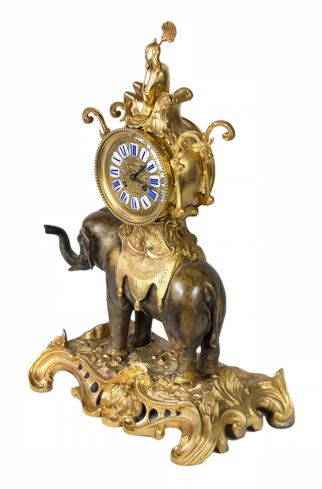 Gilt French 19th Century Louis XV Gilded Bronze Elephant Mantel Clock For Sale