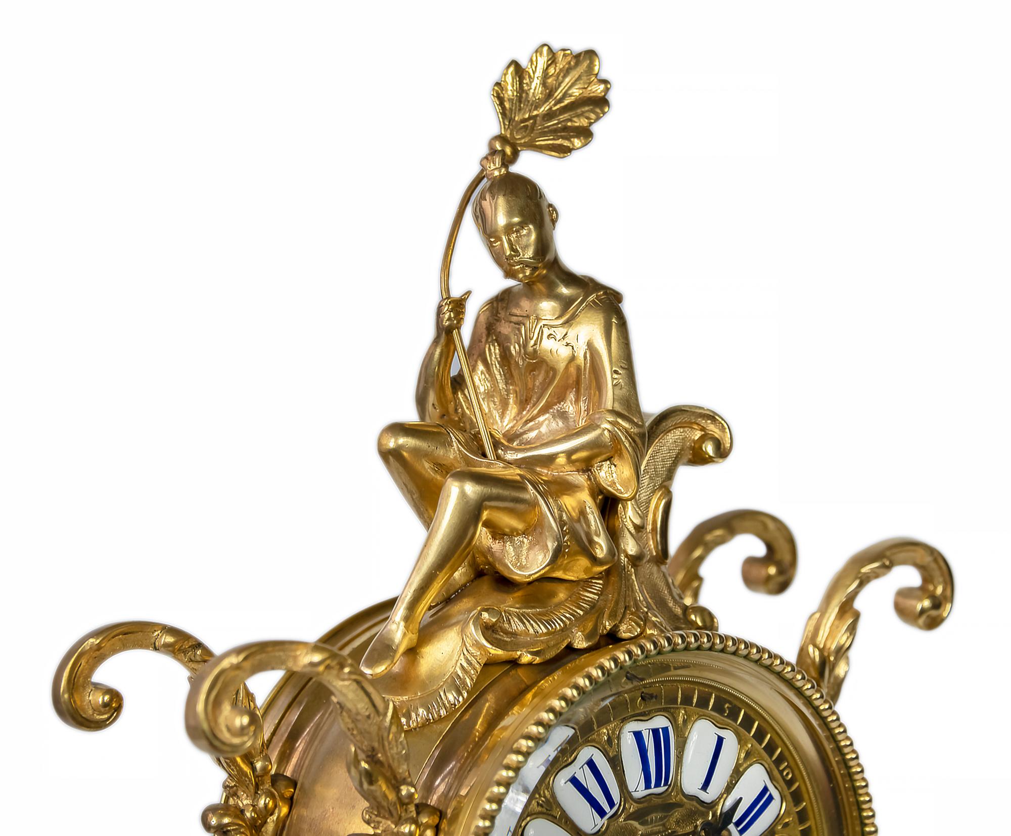 French 19th Century Louis XV Gilded Bronze Elephant Mantel Clock For Sale 4