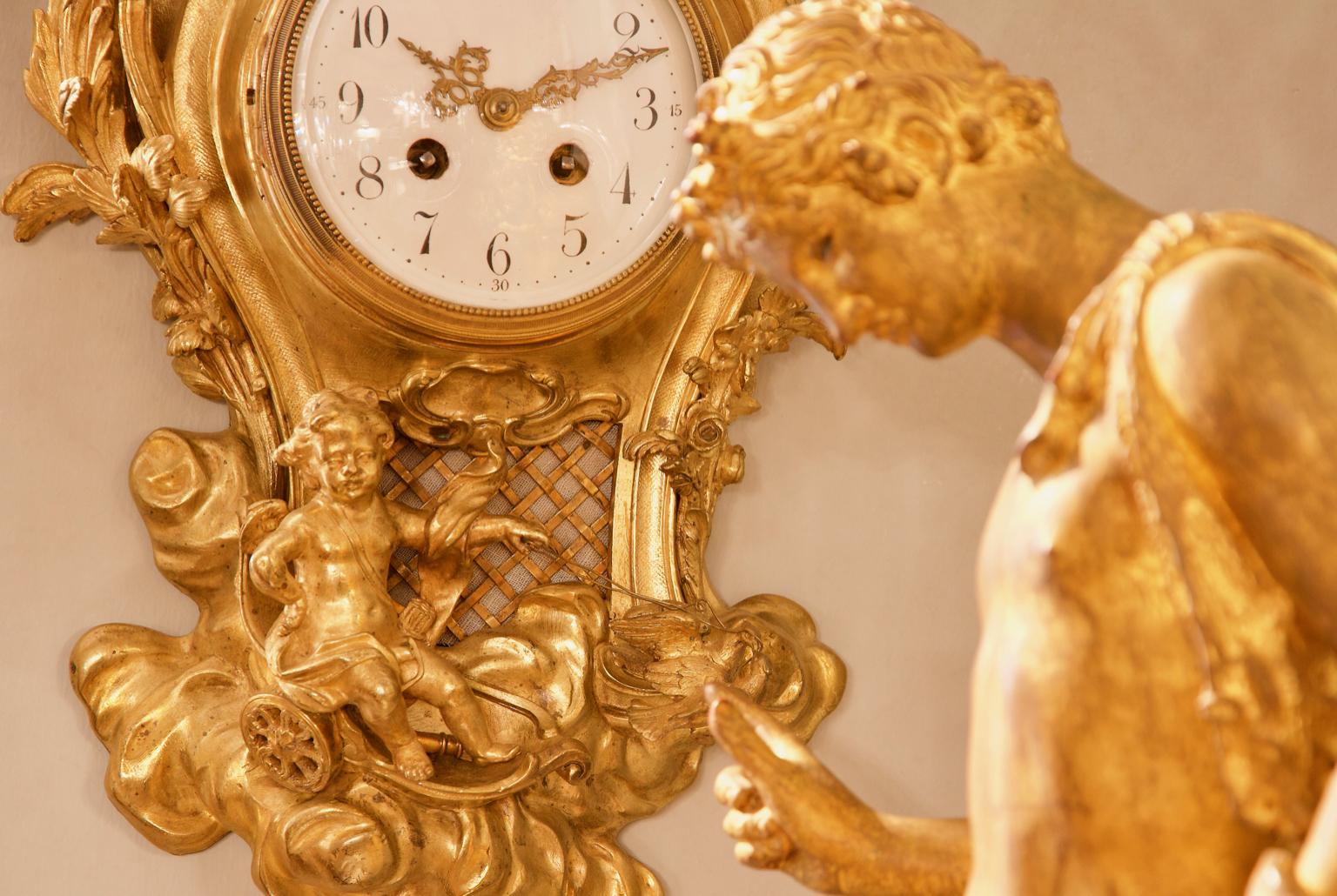French 19th Century Louis XV Gilt Bronze Amor Cartel Clock, Manner of Caffieri 5