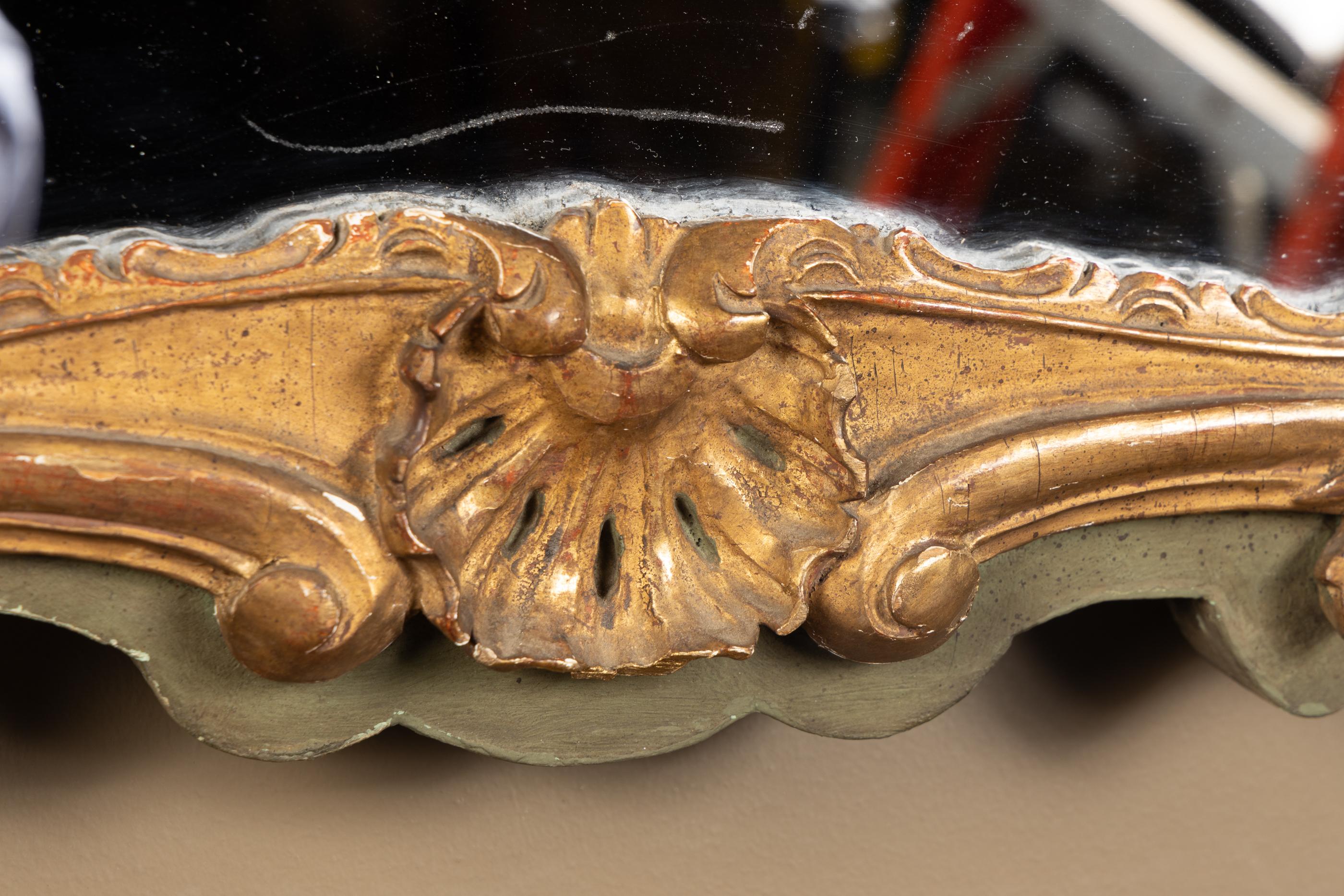 French 19th Century Louis XV Gold Leaf Mirror, Olive Green Background In Good Condition For Sale In New Orleans, LA