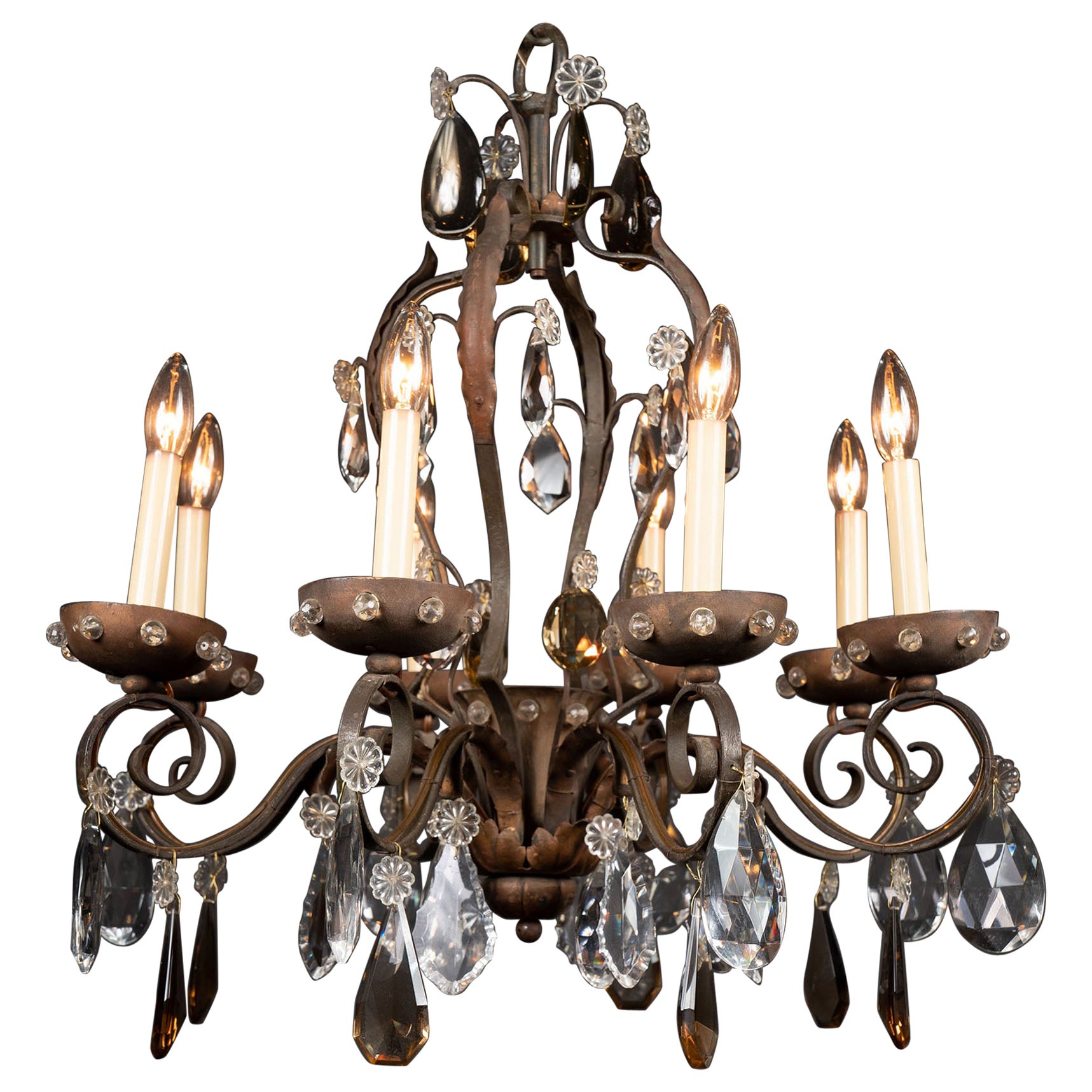 Lustre en fer et cristal Louis XV du 19ème siècle