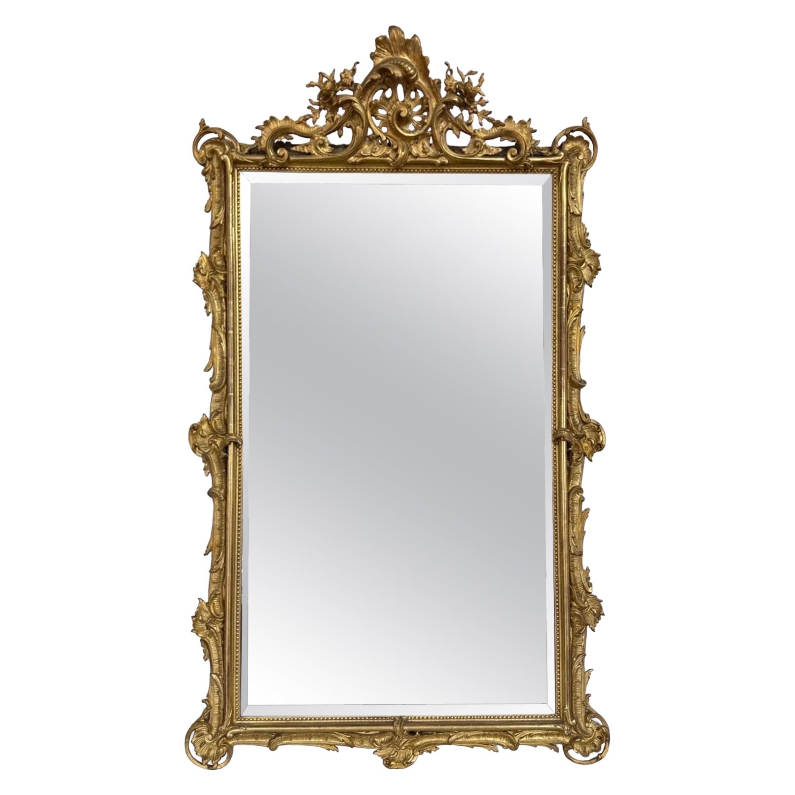French 19th Century Louis XV Large Giltwood Wall Mirror For Sale
