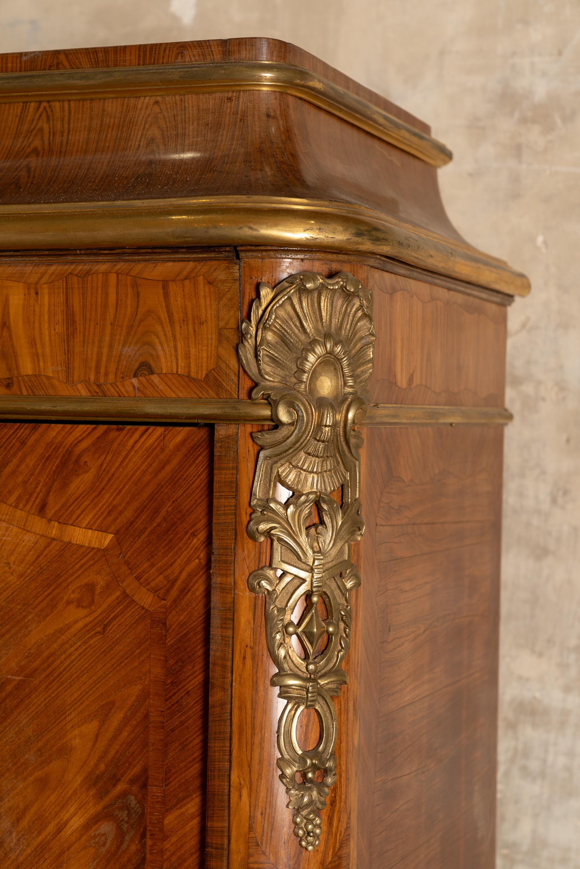 Hand-Carved French 19th Century Louis XV Marquetry Cabinet with  Bronze D'ore Mounts For Sale