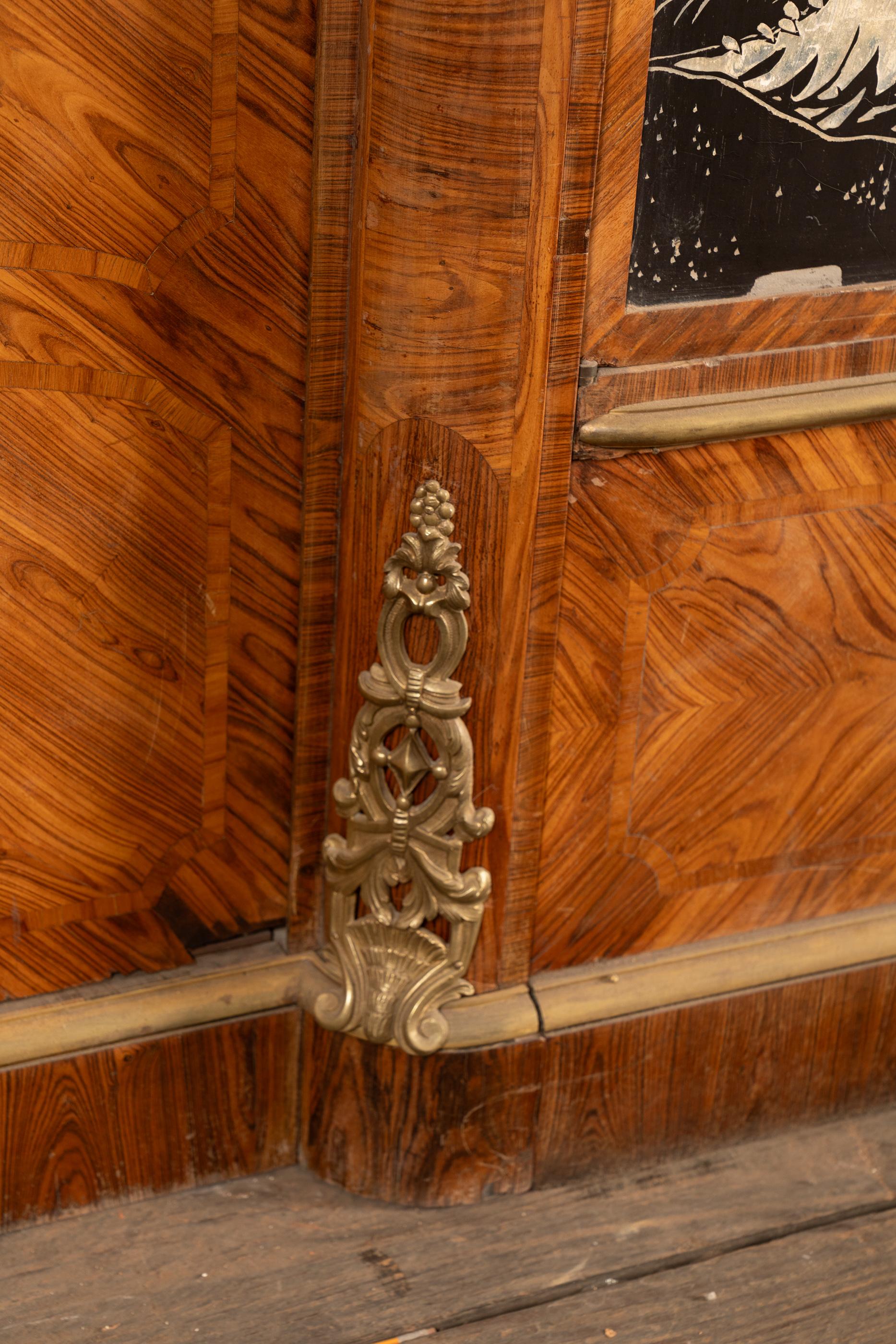French 19th Century Louis XV Marquetry Cabinet with  Bronze D'ore Mounts In Fair Condition For Sale In New Orleans, LA