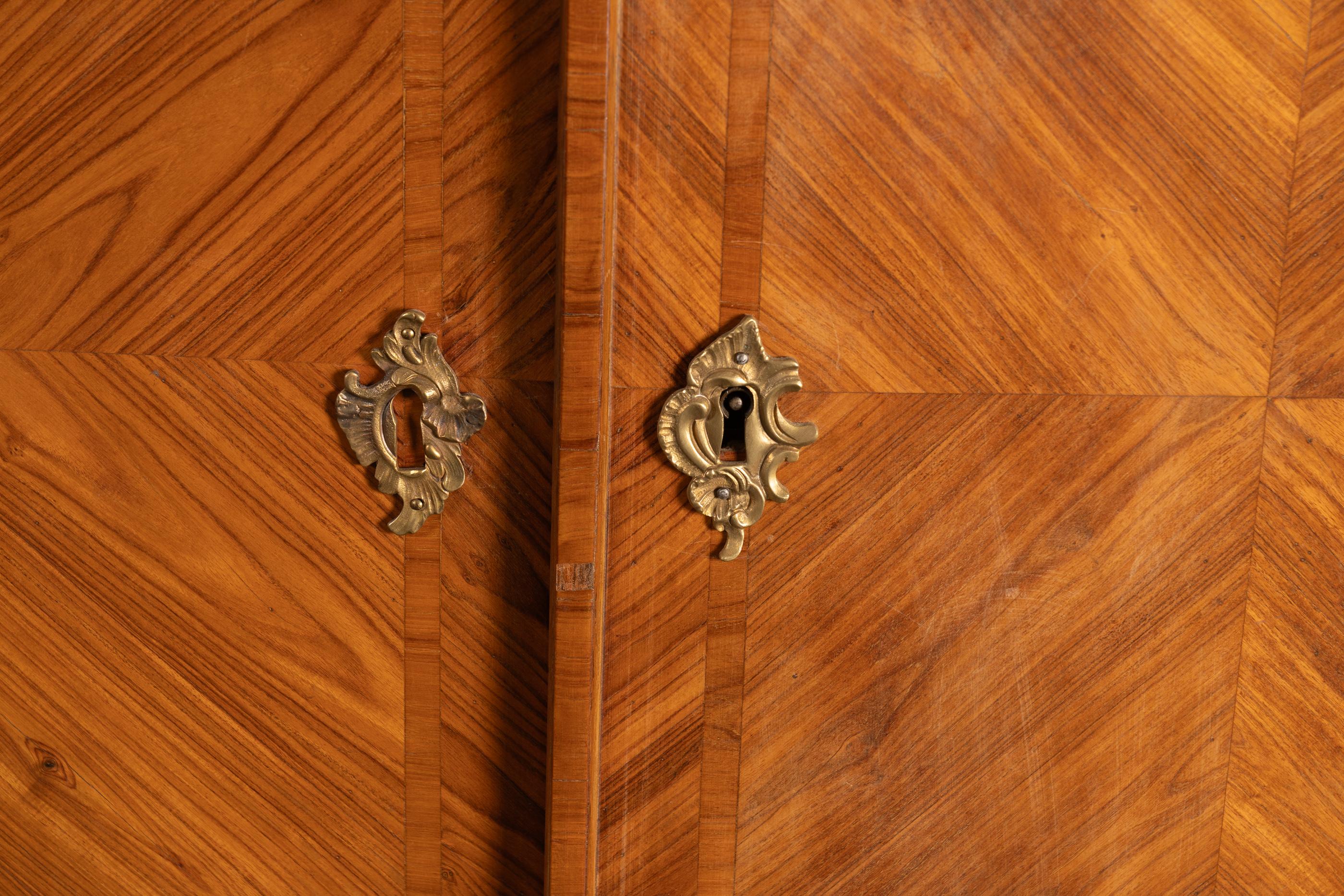 Wood French 19th Century Louis XV Marquetry Cabinet with  Bronze D'ore Mounts For Sale