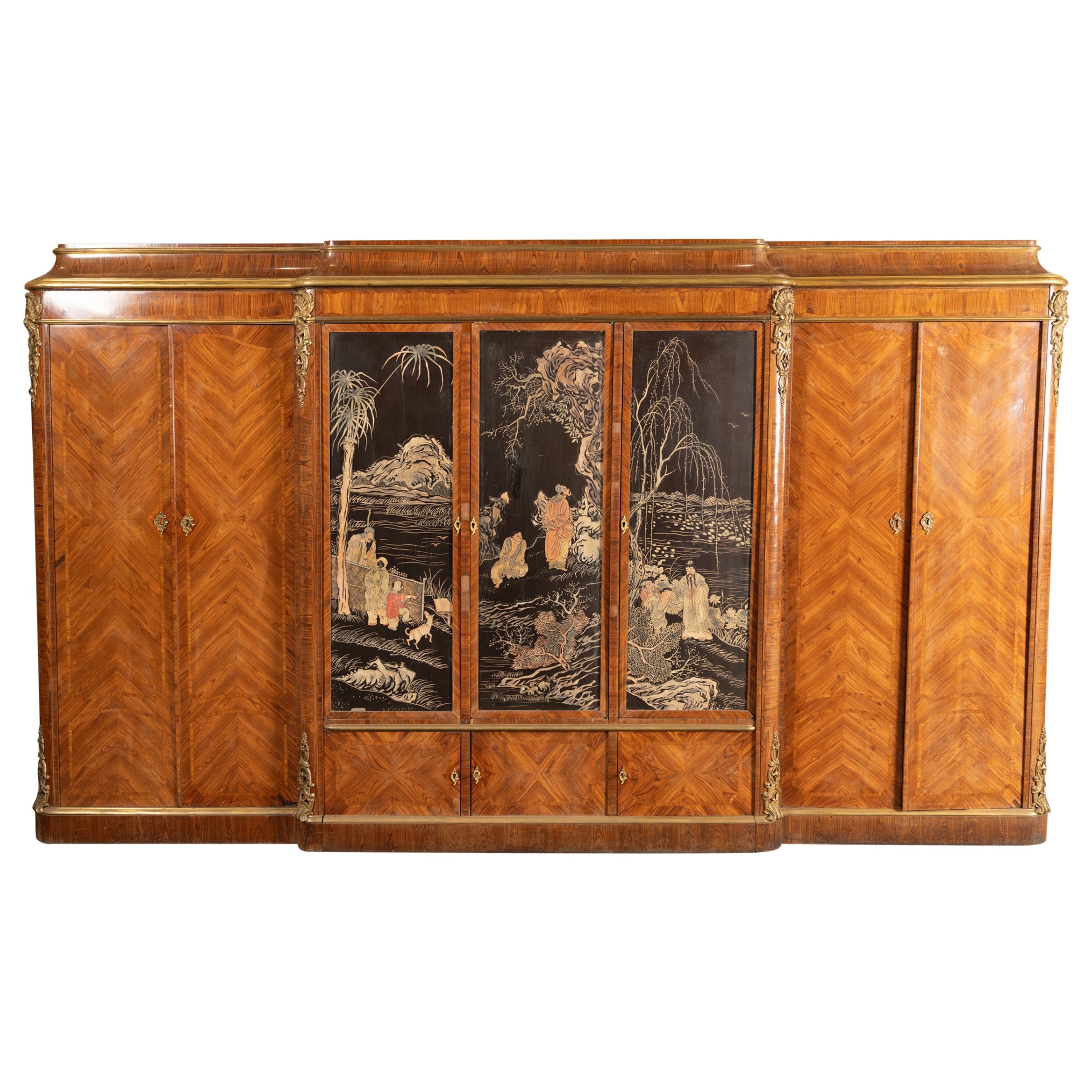 French 19th Century Louis XV Marquetry Cabinet with  Bronze D'ore Mounts For Sale