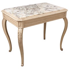 Table française Louis XV du 19ème siècle avec plateau en marbre peint