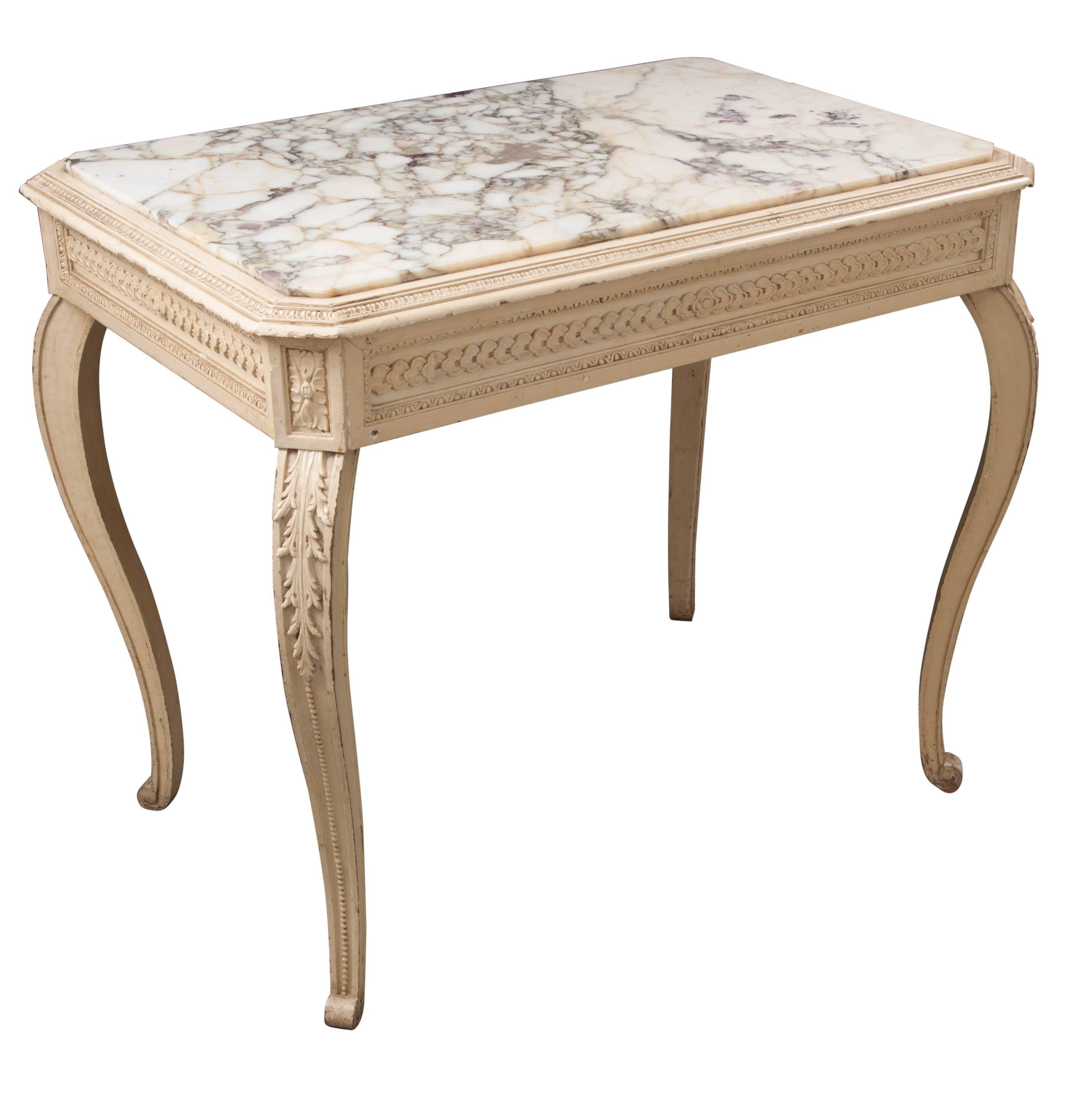 French 19th Century Louis XV Painted Marble-Top Table