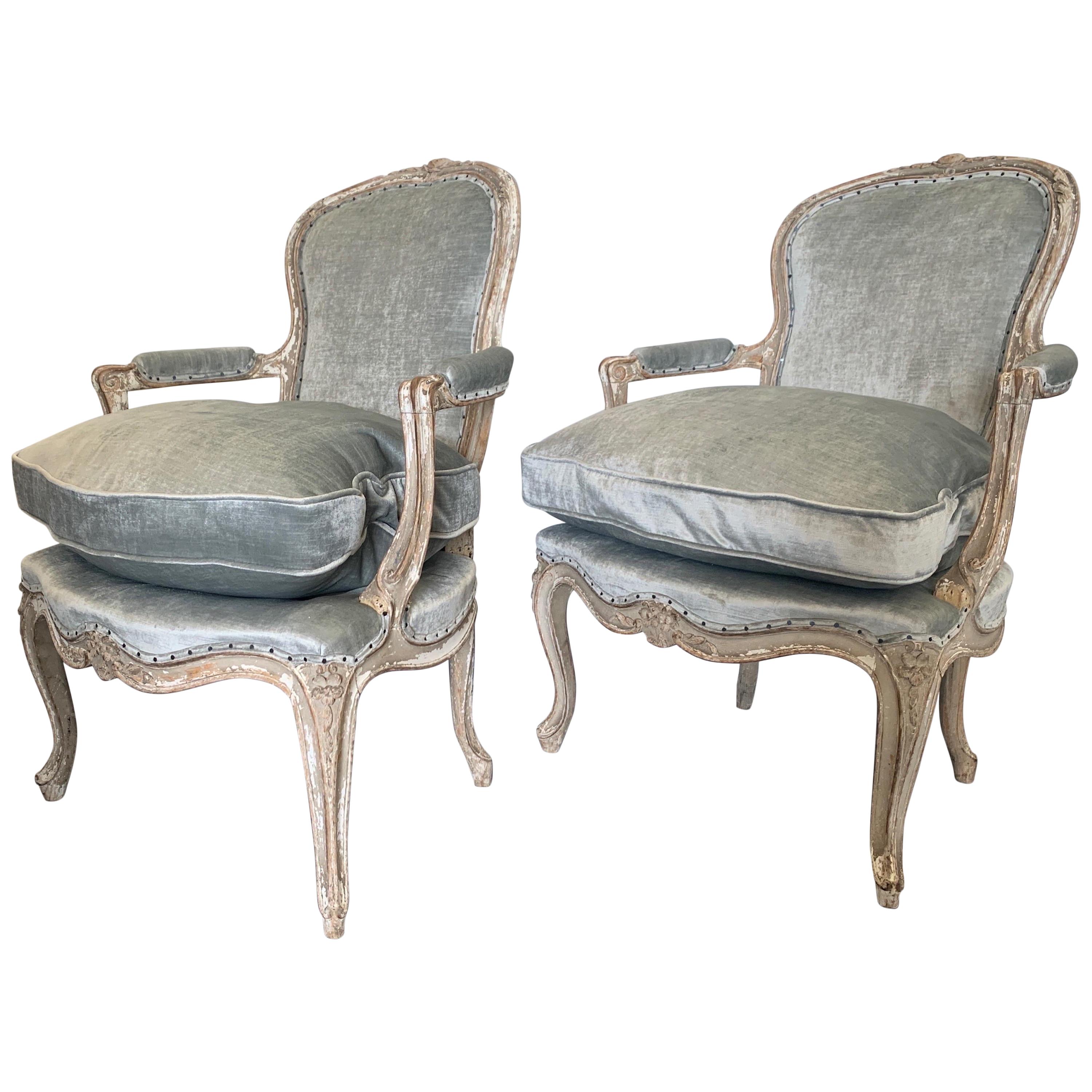 French 19th Century Louis XV Painted, Pegged Armchairs after Pierre Nogaret