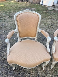French 19th Century Louis XV Painted Walnut Arm Chairs - Set of 2