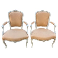 French 19th Century Louis XV Painted Walnut Arm Chairs - Set of 2