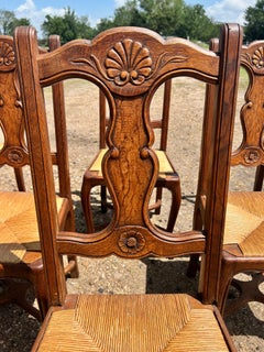Sillas de comedor francesas del siglo XIX, estilo Luis XV provincial, de nogal — Juego de 6