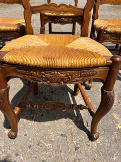 French 19th Century Louis XV Provincial Walnut Dining Chairs - Set of 6
