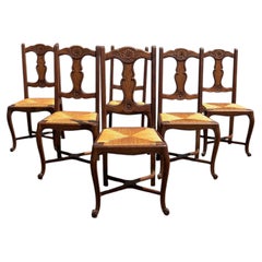 Sillas de comedor francesas del siglo XIX, estilo Luis XV provincial, de nogal — Juego de 6