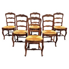 French 19th Century Louis XV Provincial Walnut Dining Chairs - Set of 6