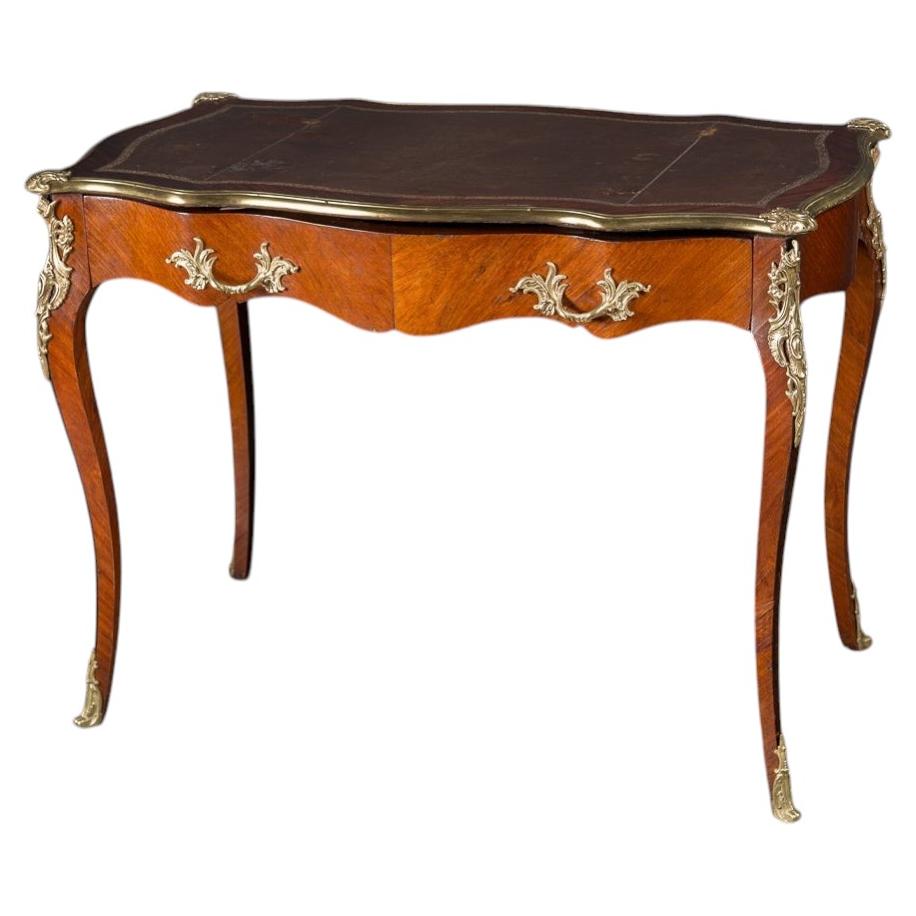 French 19th Century Louis XV Satinwood Writing Table with Bronze and Leather Top