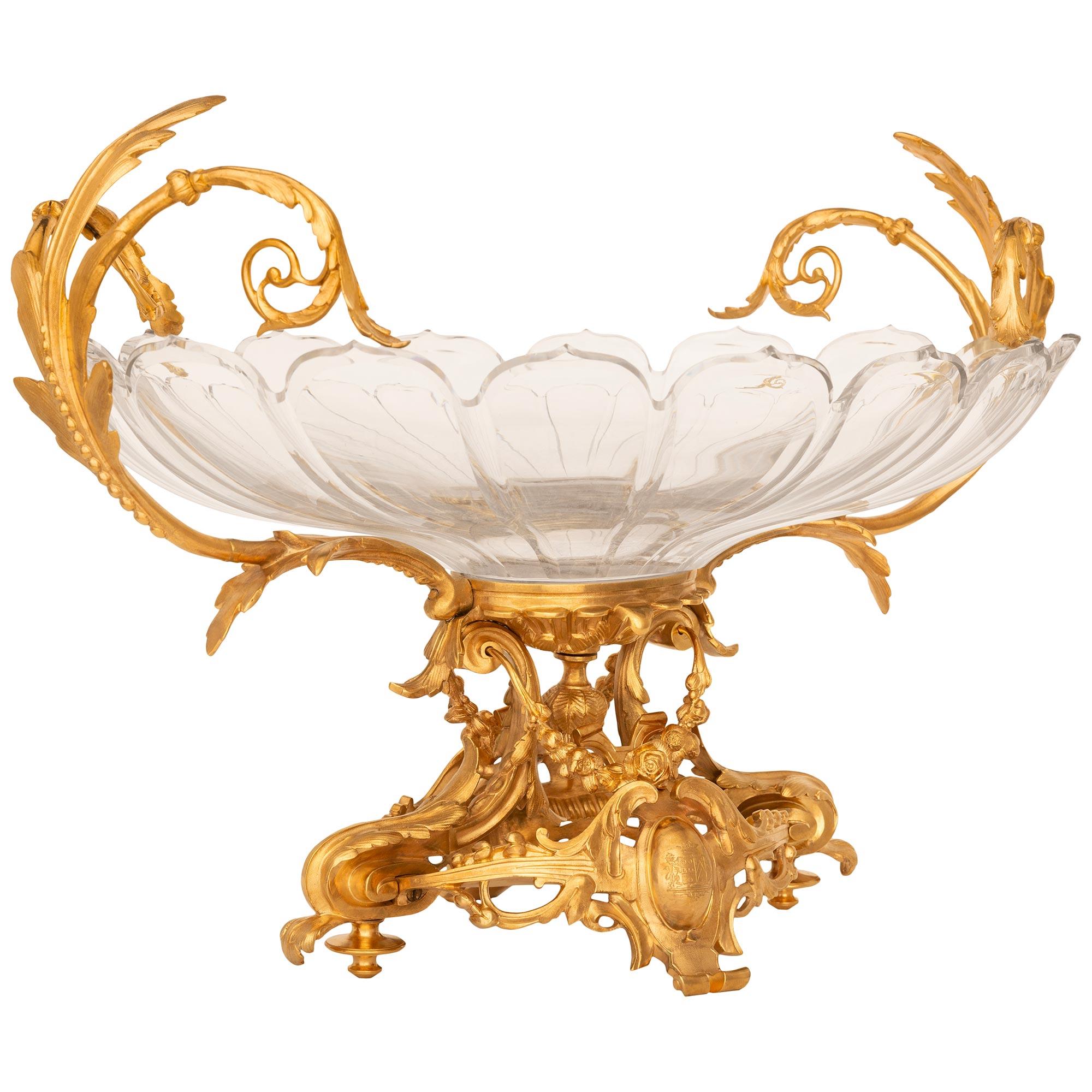 French 19th century Louis XV st. Baccarat Crystal and Ormolu centerpiece In Good Condition For Sale In West Palm Beach, FL
