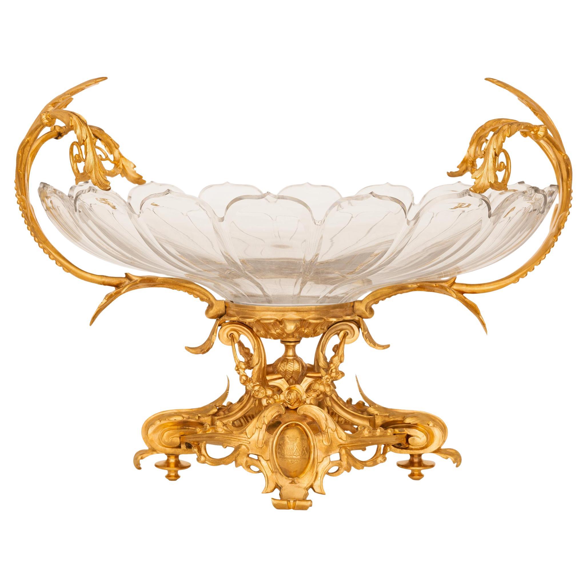 French 19th century Louis XV st. Baccarat Crystal and Ormolu centerpiece For Sale