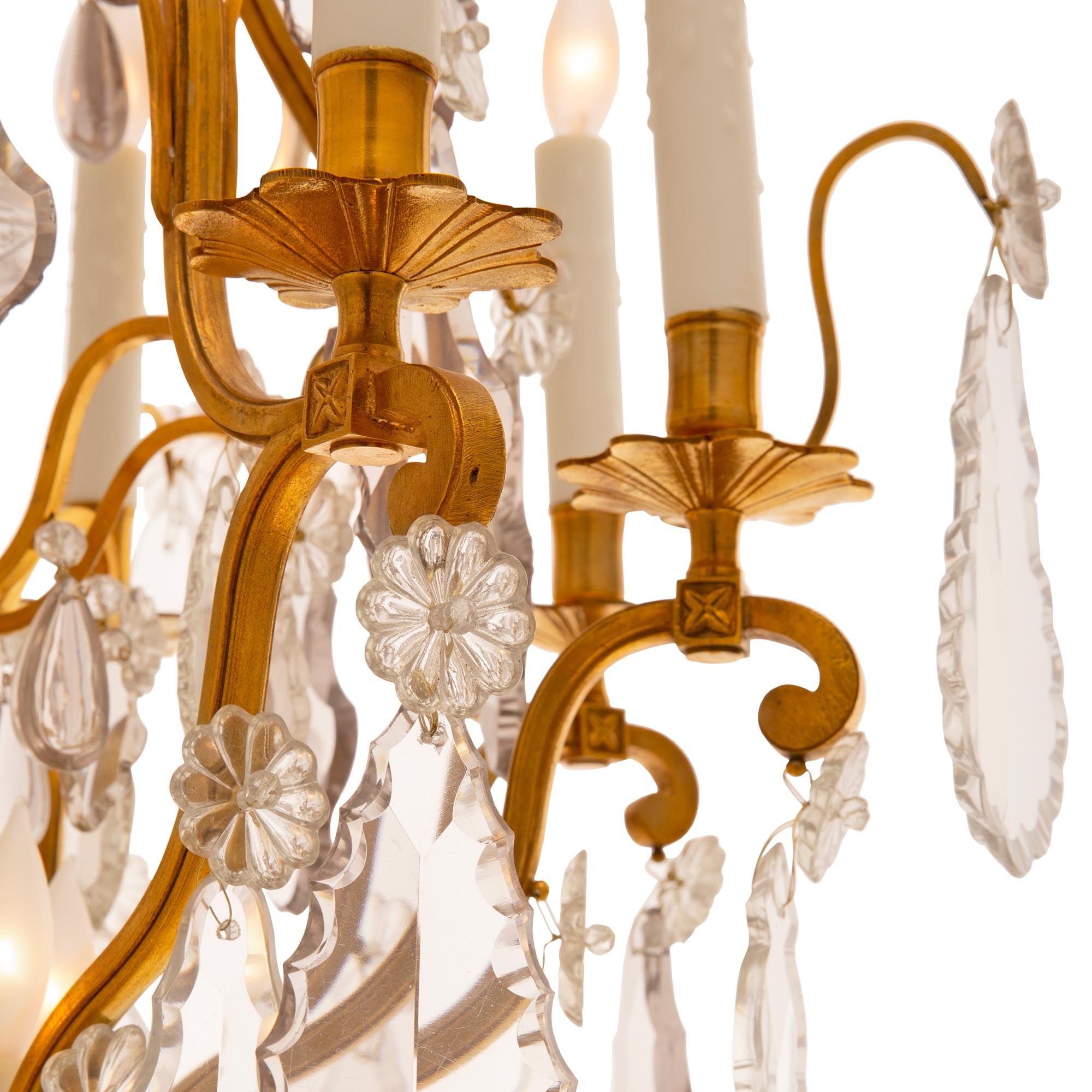 French 19th Century Louis XV St. Baccarat Crystal and Ormolu Chandelier For Sale 2