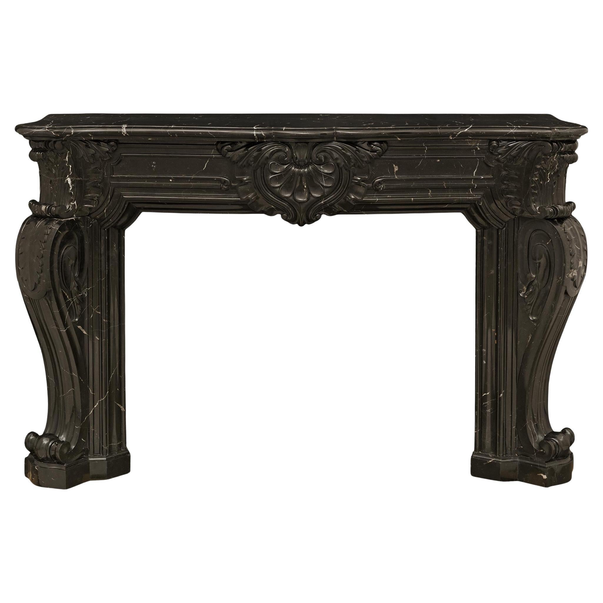 French 19th century Louis XV st. Belgian Blue marble mantel For Sale