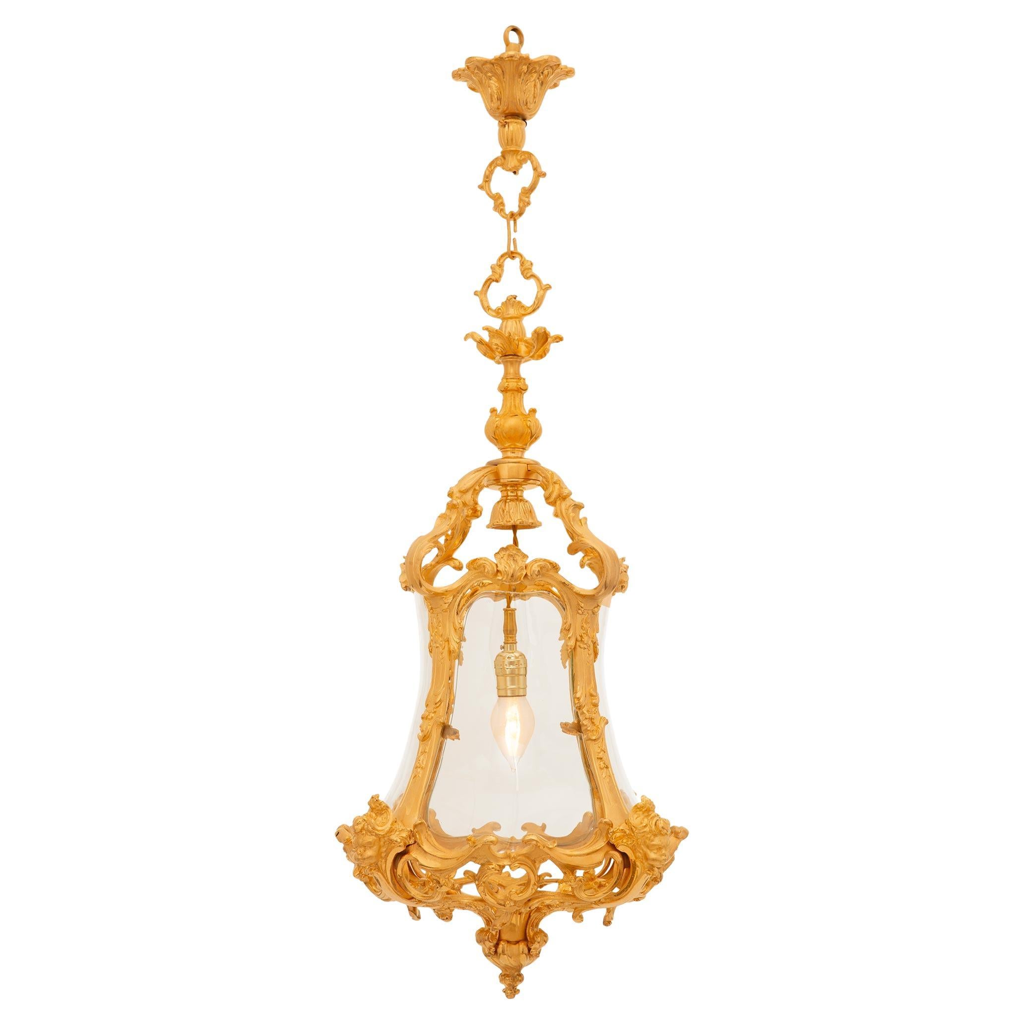 French 19th century Louis XV st. Belle Epoque Period Ormolu and Glass lantern