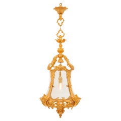 French 19th century Louis XV st. Belle Epoque Period Ormolu and Glass lantern