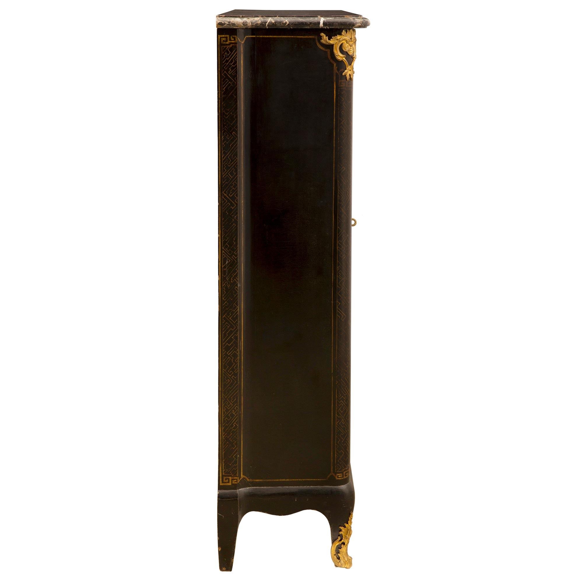 French 19th Century Louis XV Style Black Lacquered, Ormolu and Cabinet 2