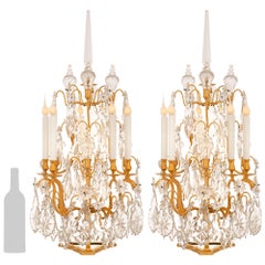 French 19th century Louis XV st. Crystal, Glass and Ormolu Girandoles