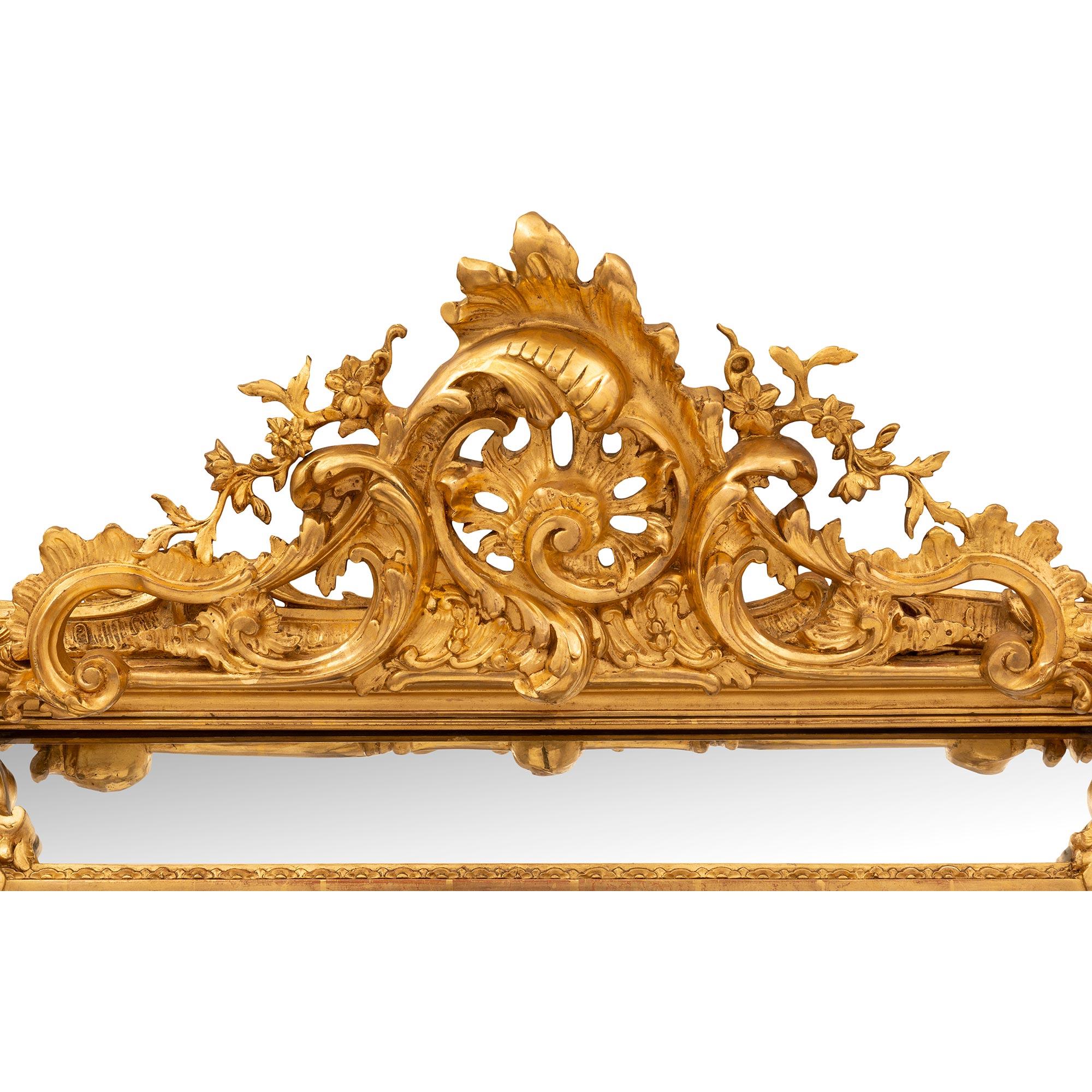 French 19th Century Louis XV St. Double Framed Giltwood Mirror In Good Condition For Sale In West Palm Beach, FL