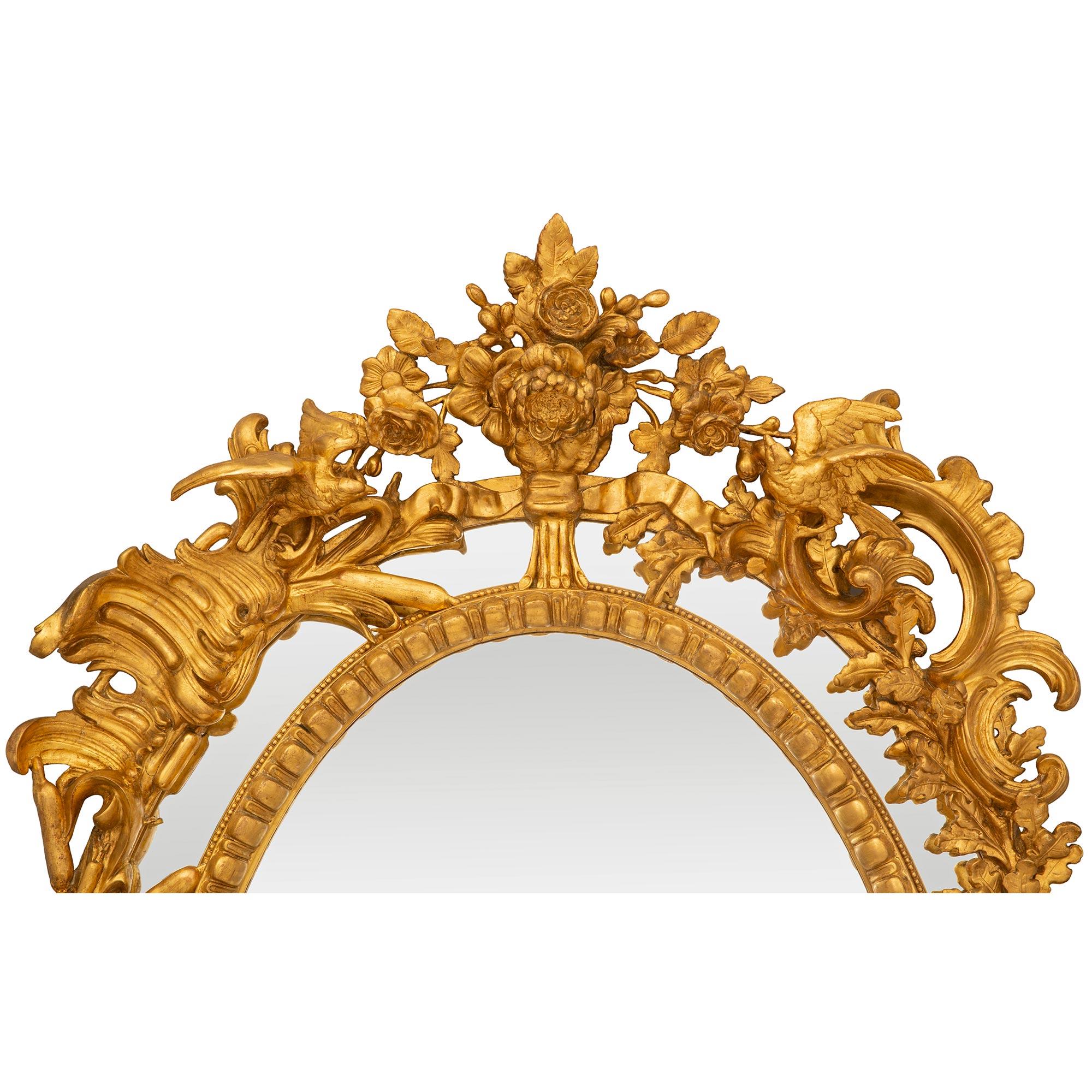 French 19th Century Louis XV St. Double Framed Giltwood Mirror In Good Condition For Sale In West Palm Beach, FL