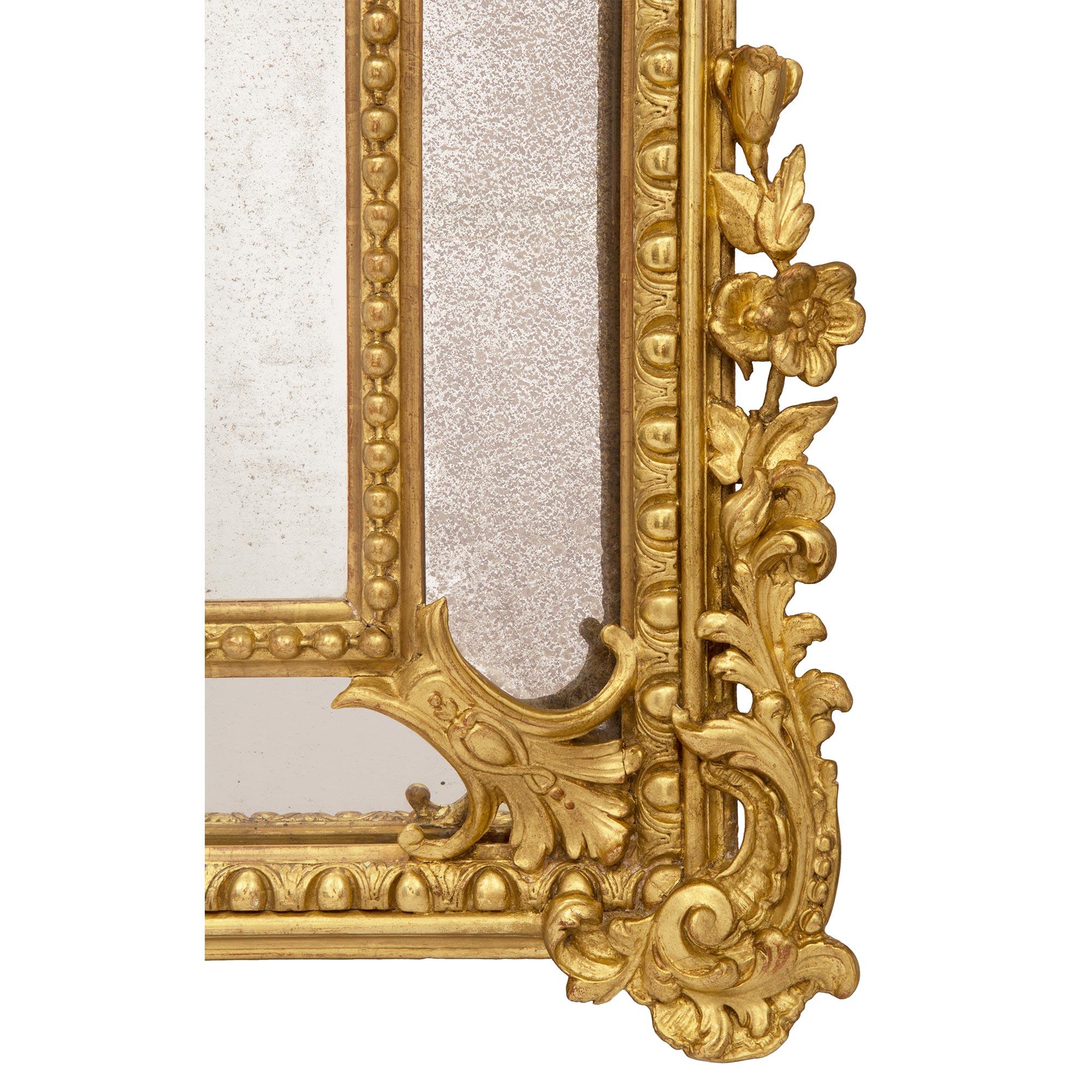 French 19th Century Louis XV St. Double Framed Giltwood Mirror 4