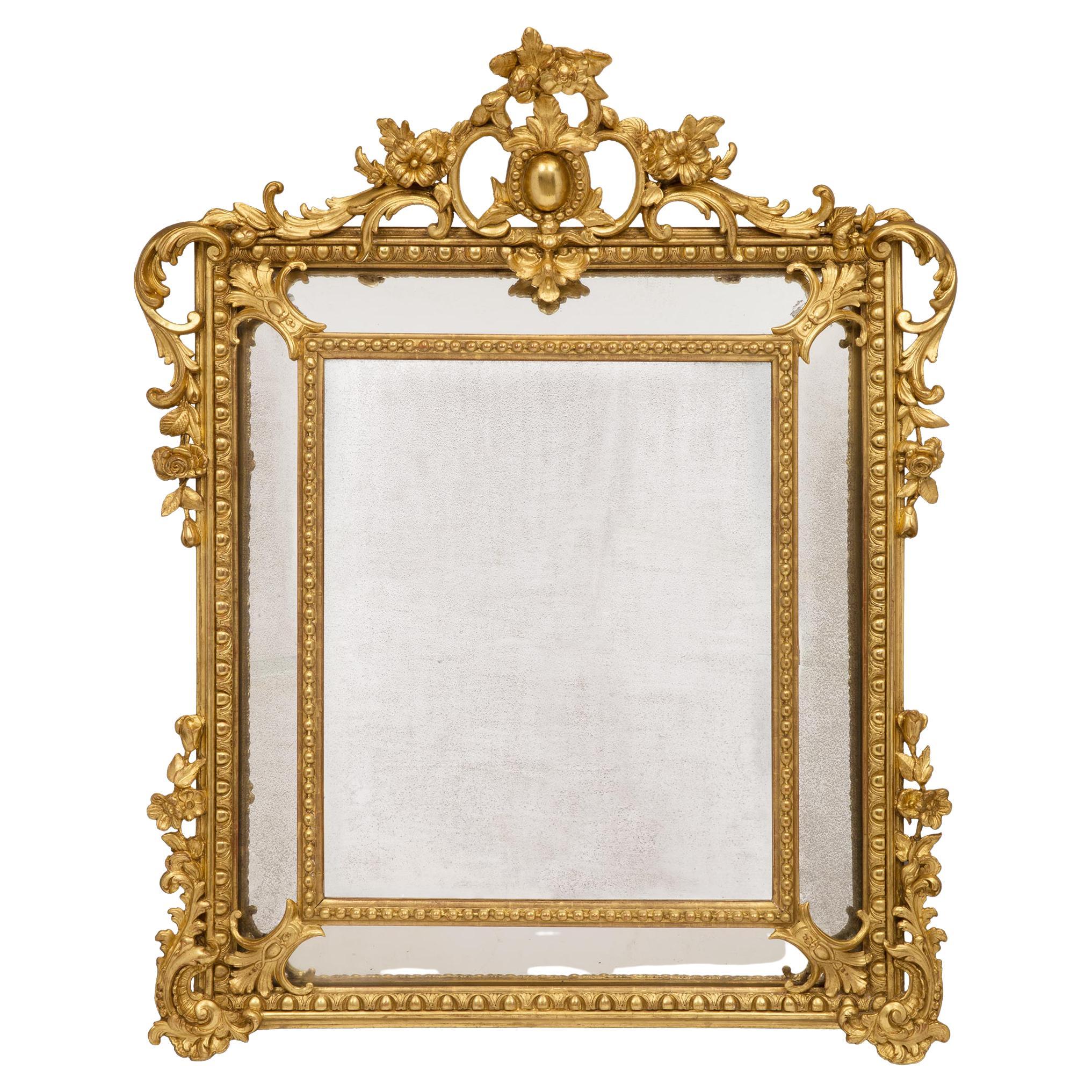 French 19th Century Louis XV St. Double Framed Giltwood Mirror