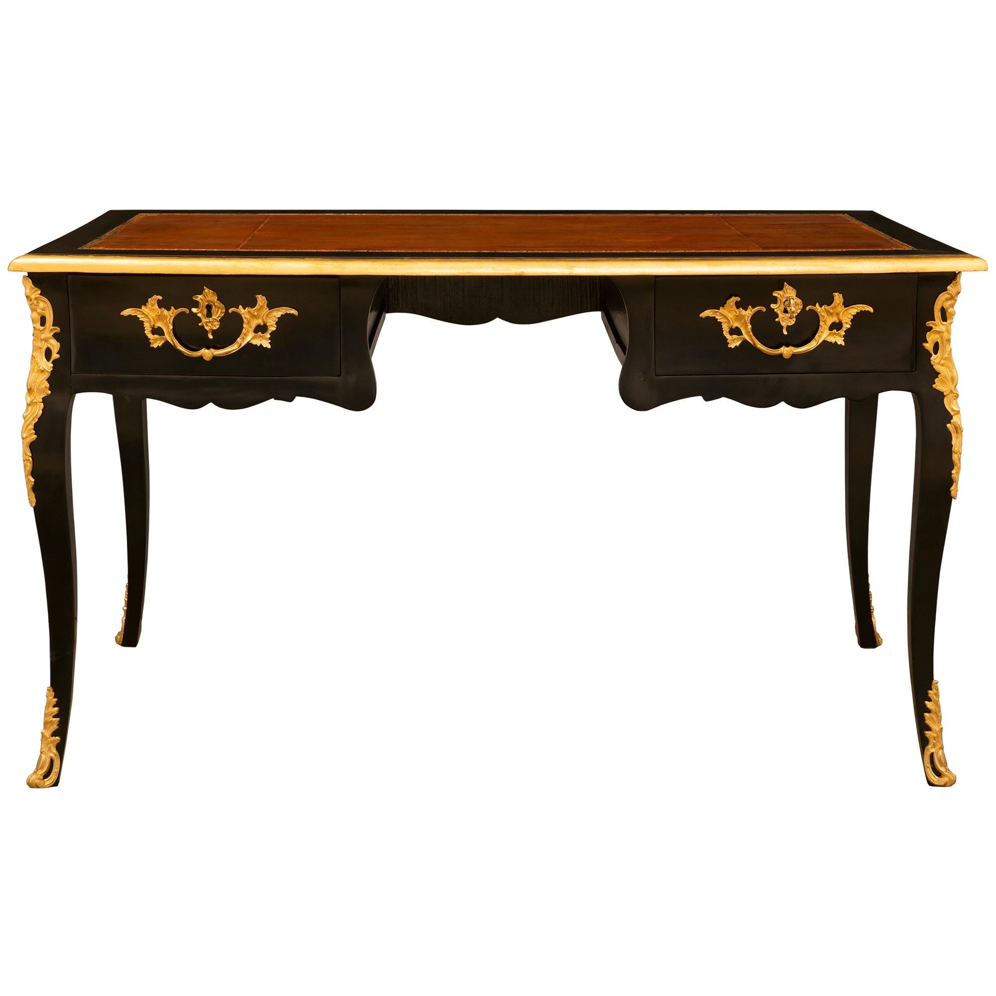 French 19th Century Louis XV St. Ebonized Fruitwood And Ormolu Desk For Sale 8