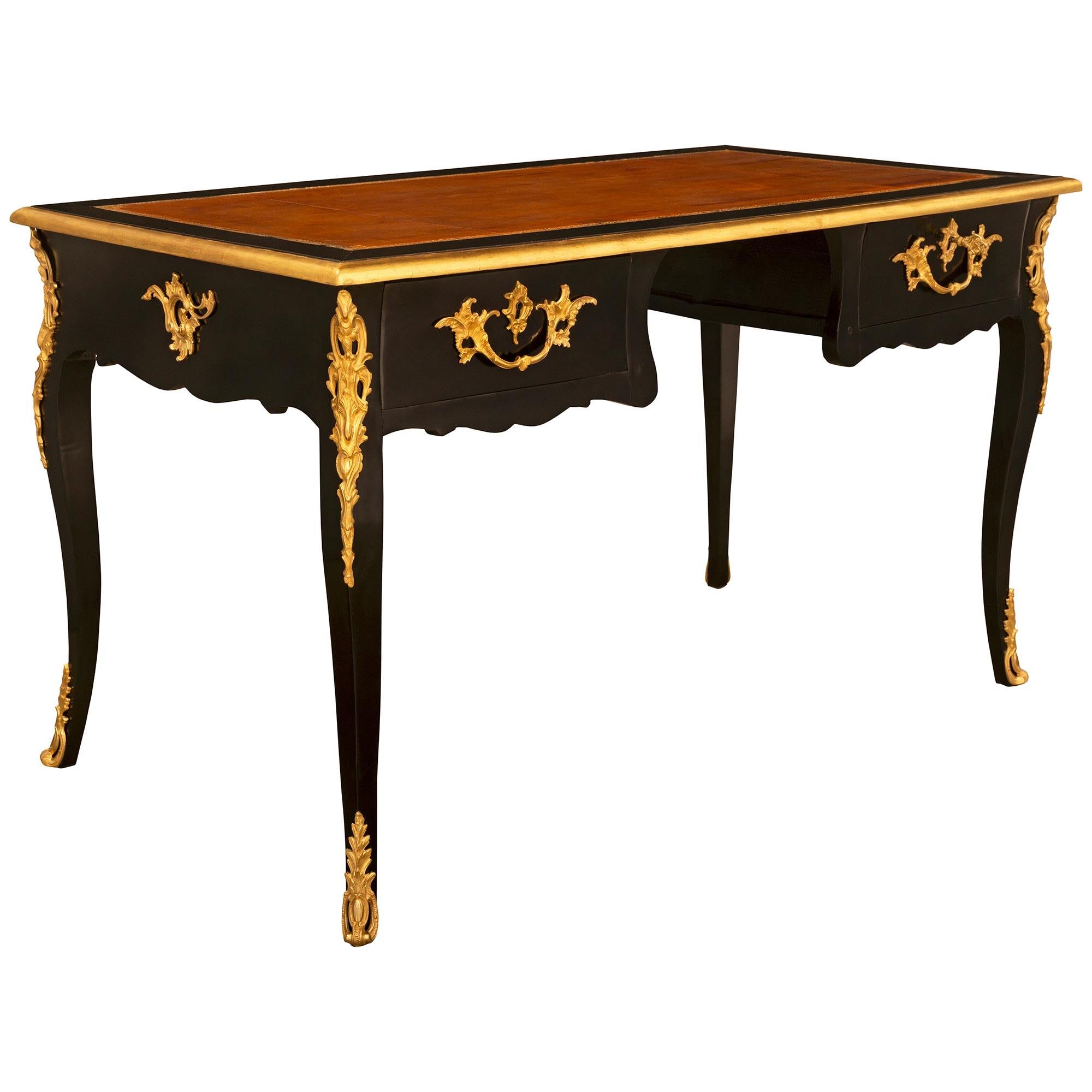 French 19th Century Louis XV St. Ebonized Fruitwood And Ormolu Desk In Good Condition For Sale In West Palm Beach, FL