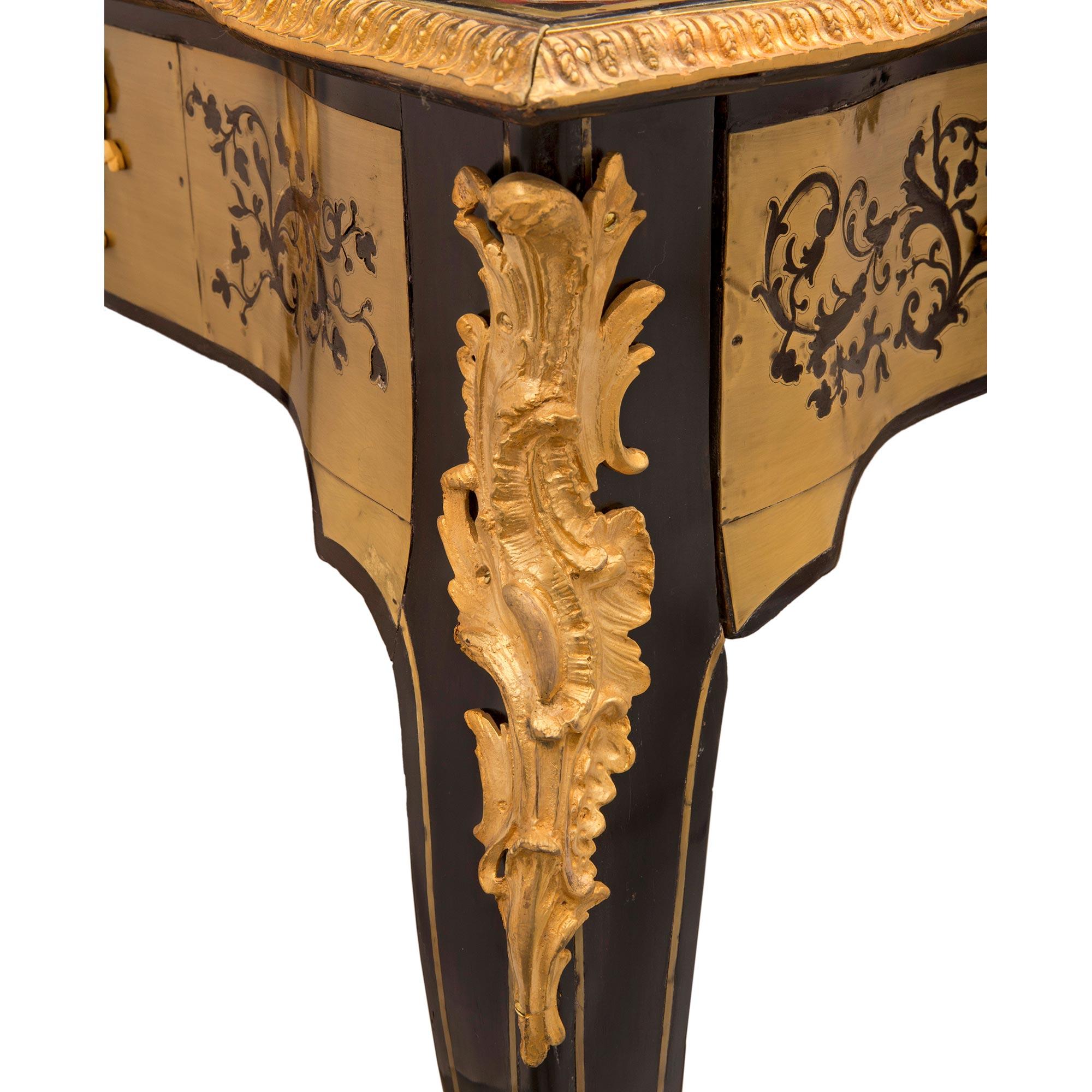 French 19th Century Louis XV St. Ebony, Tortoiseshell, Brass, and Leather Desk For Sale 2