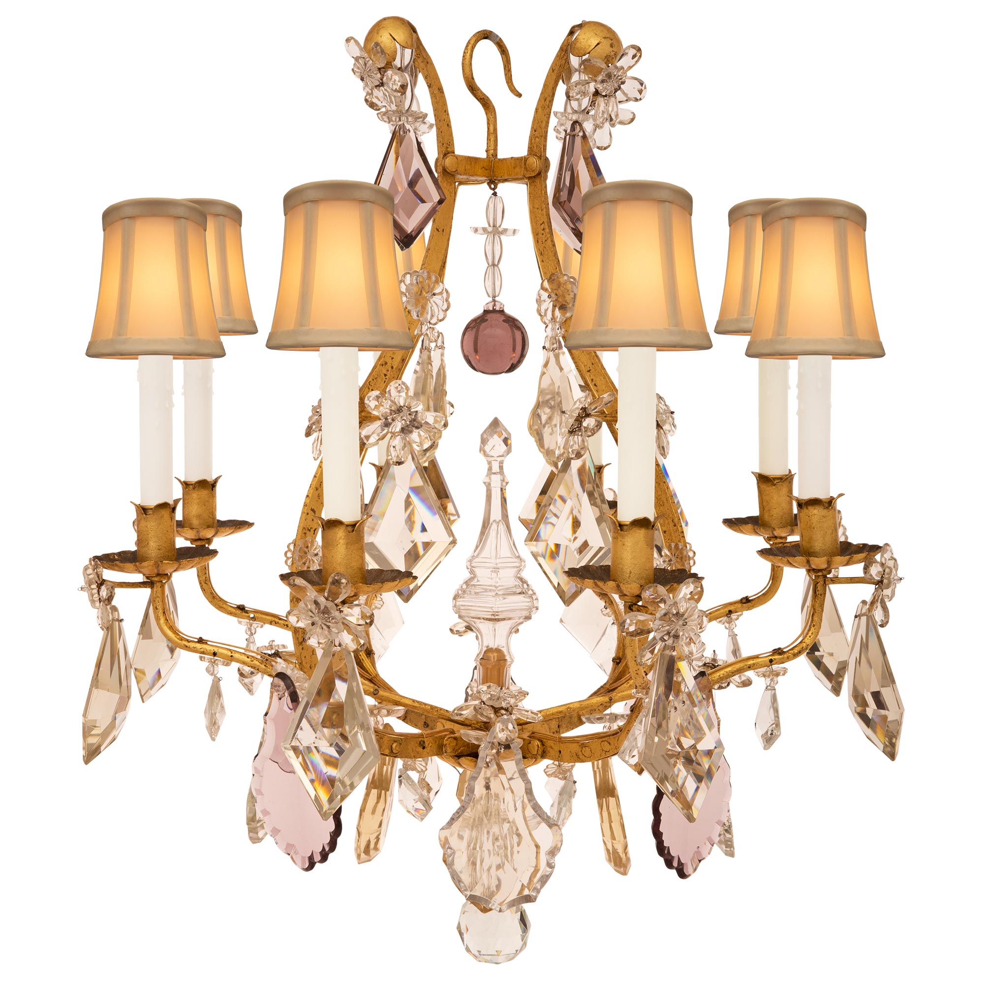 French 19th Century Louis XV St. Gilt Metal and Baccarat Crystal Chandelier For Sale