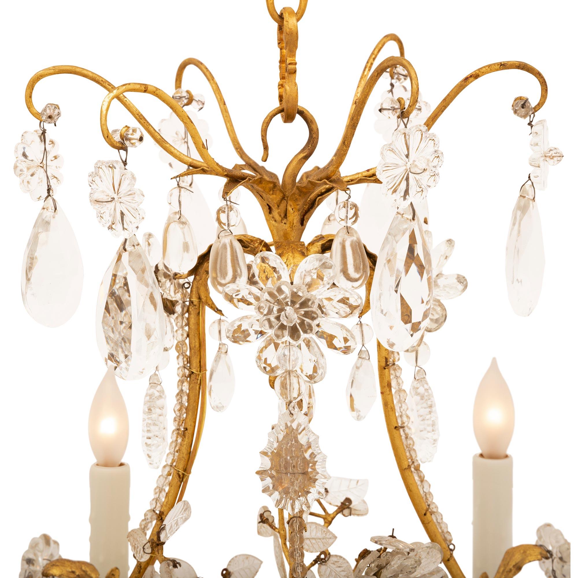 French 19th Century Louis XV St. Gilt Metal and Crystal Chandelier For Sale 1