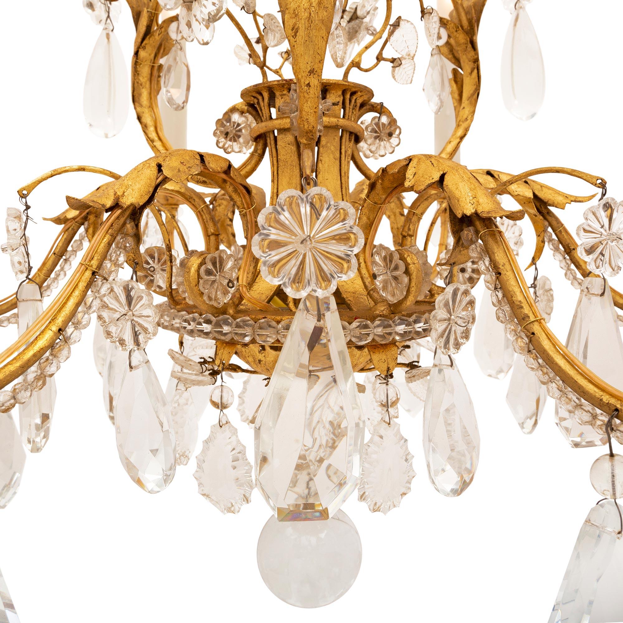 French 19th Century Louis XV St. Gilt Metal and Crystal Chandelier For Sale 3