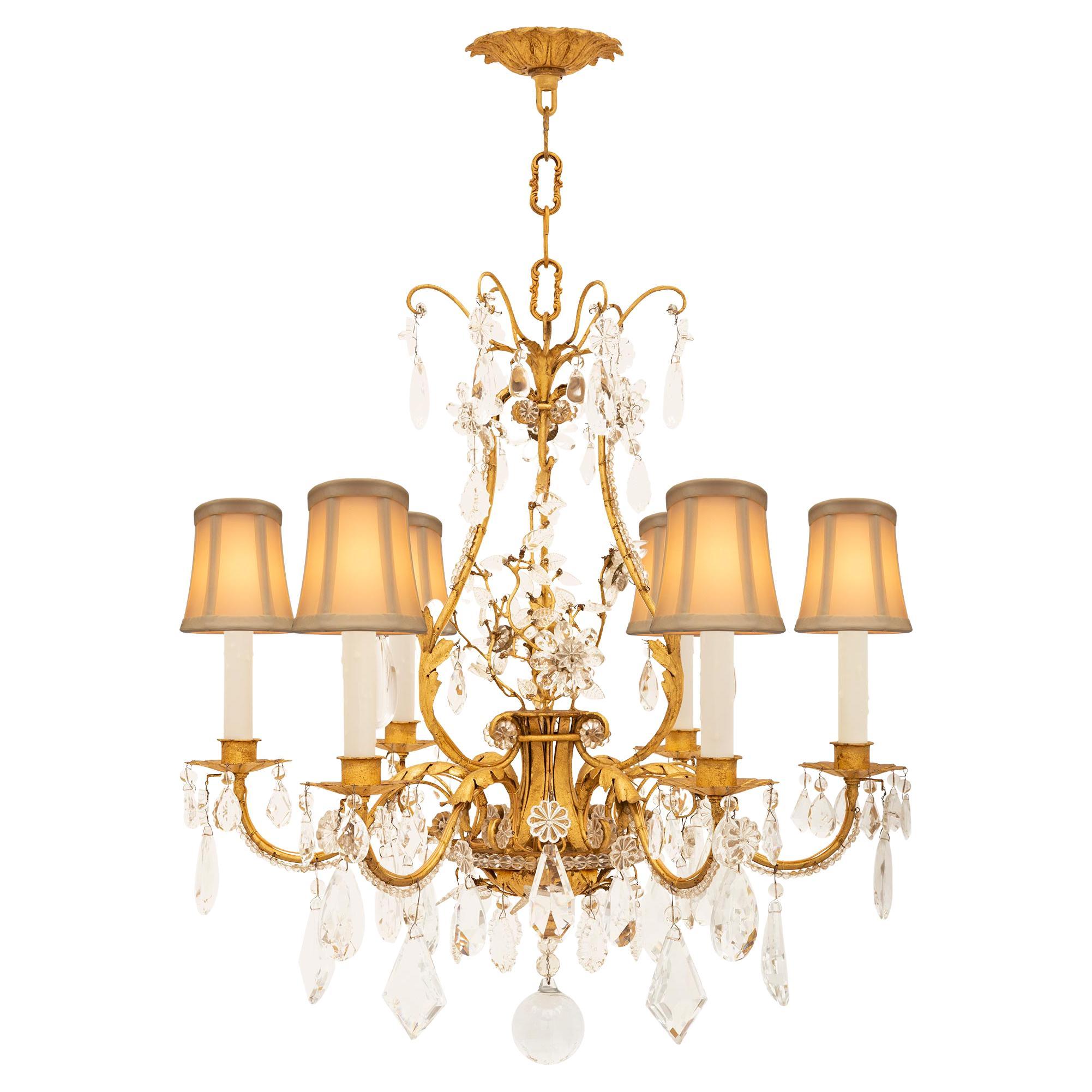 French 19th Century Louis XV St. Gilt Metal and Crystal Chandelier For Sale