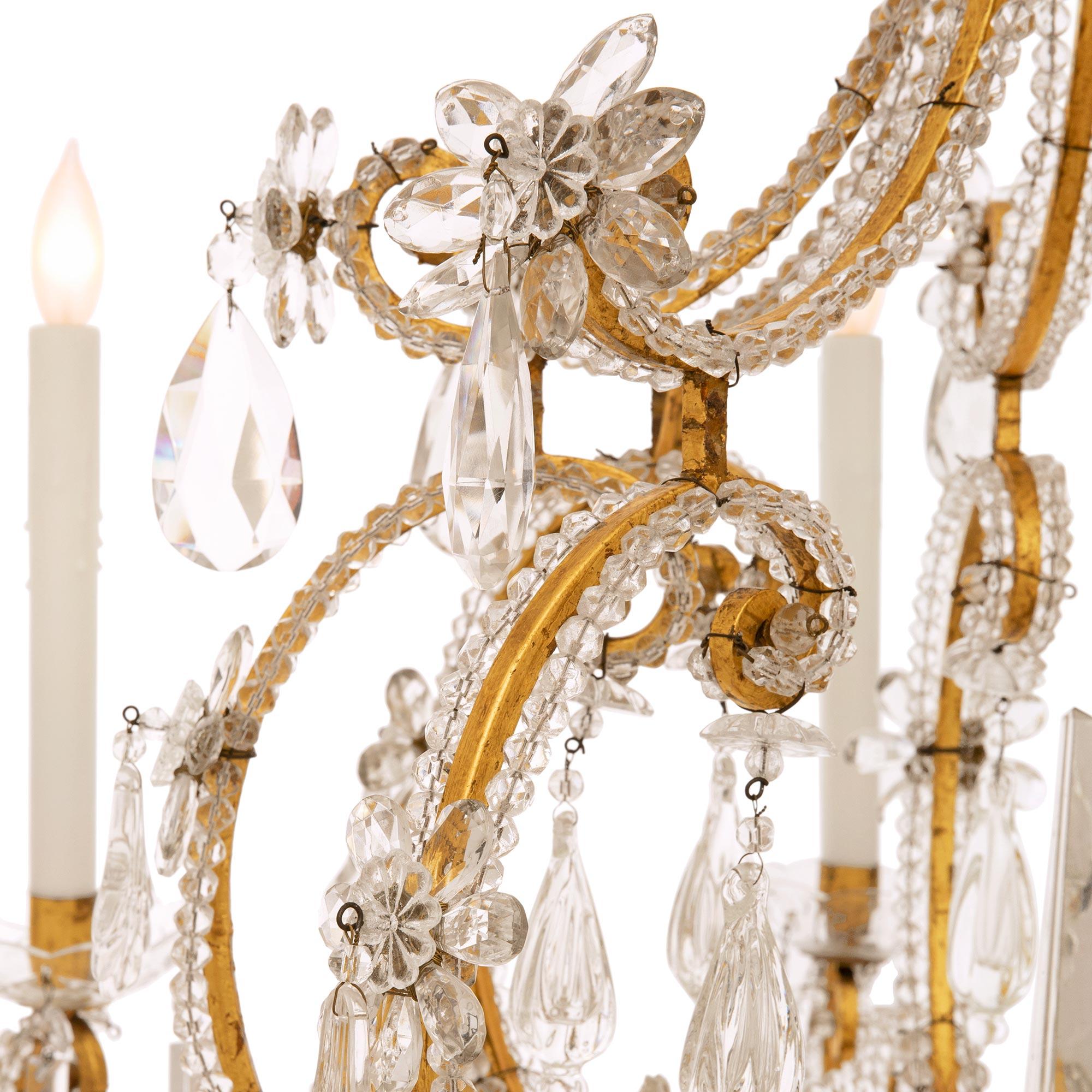 19th Century French 19th century Louis XV st. Gilt Metal and cut Glass chandelier For Sale